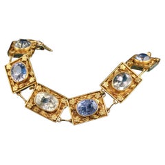 Antique Victorian 18K Yellow Gold Multicolor Sapphire Bracelet, GIA
