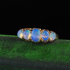Antique Victorian 18K Yellow Gold Natural Cabochon Opal Five Stone Ring