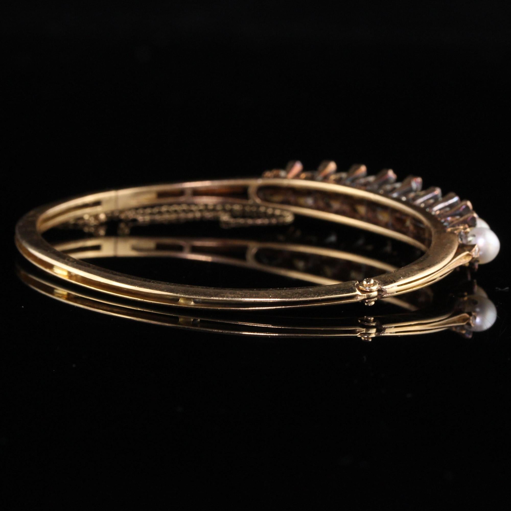 Bracelet jonc victorien ancien en or jaune 18 carats avec perles naturelles et diamants taille rose Pour femmes en vente