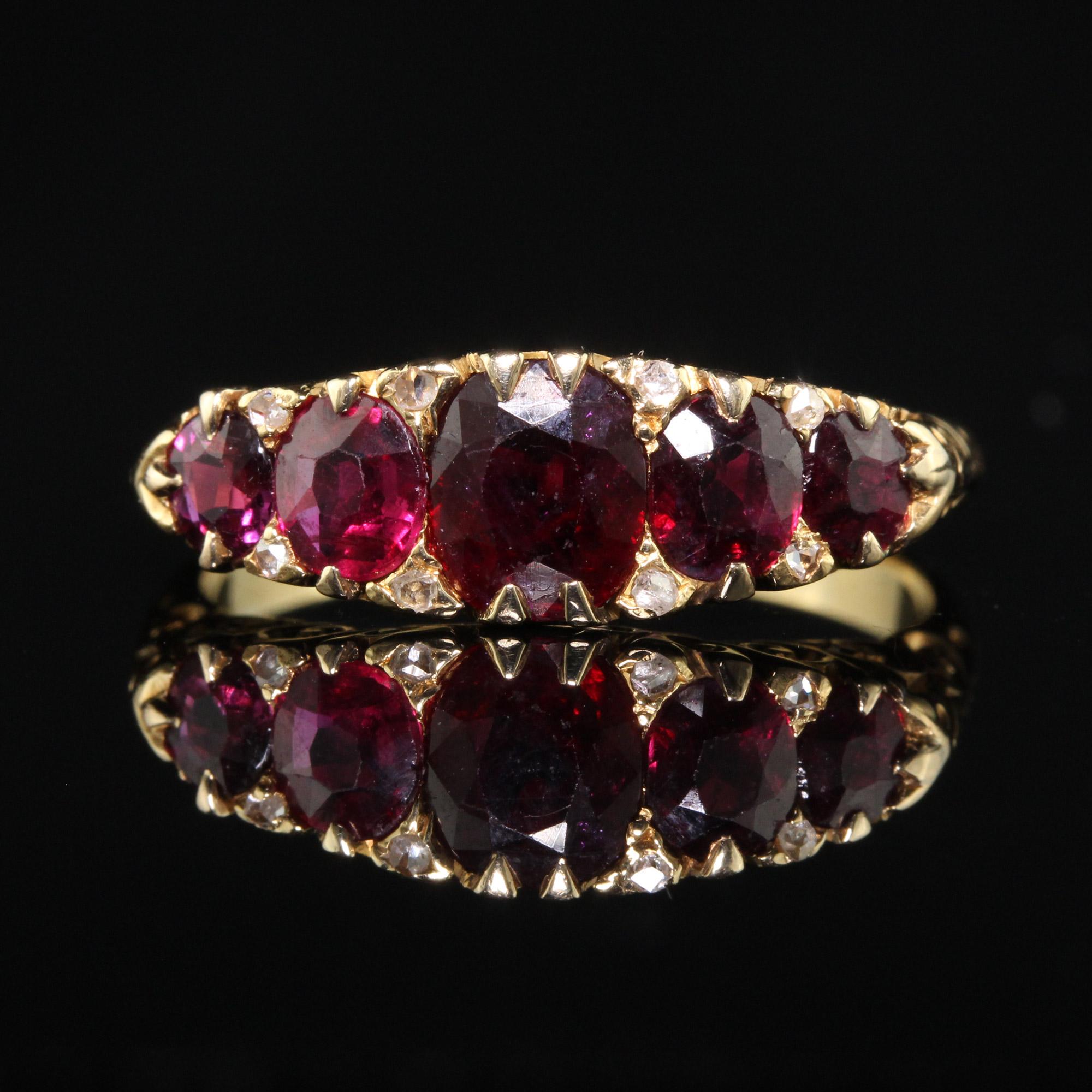 Women's Antique Victorian 18K Yellow Gold Natural Ruby and Diamond Five Stone Band - GIA