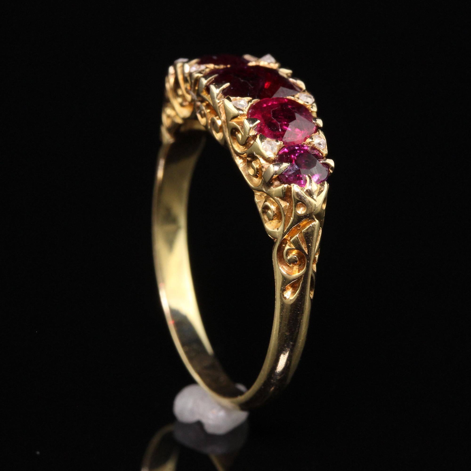 Antique Victorian 18K Yellow Gold Natural Ruby and Diamond Five Stone Band - GIA 2