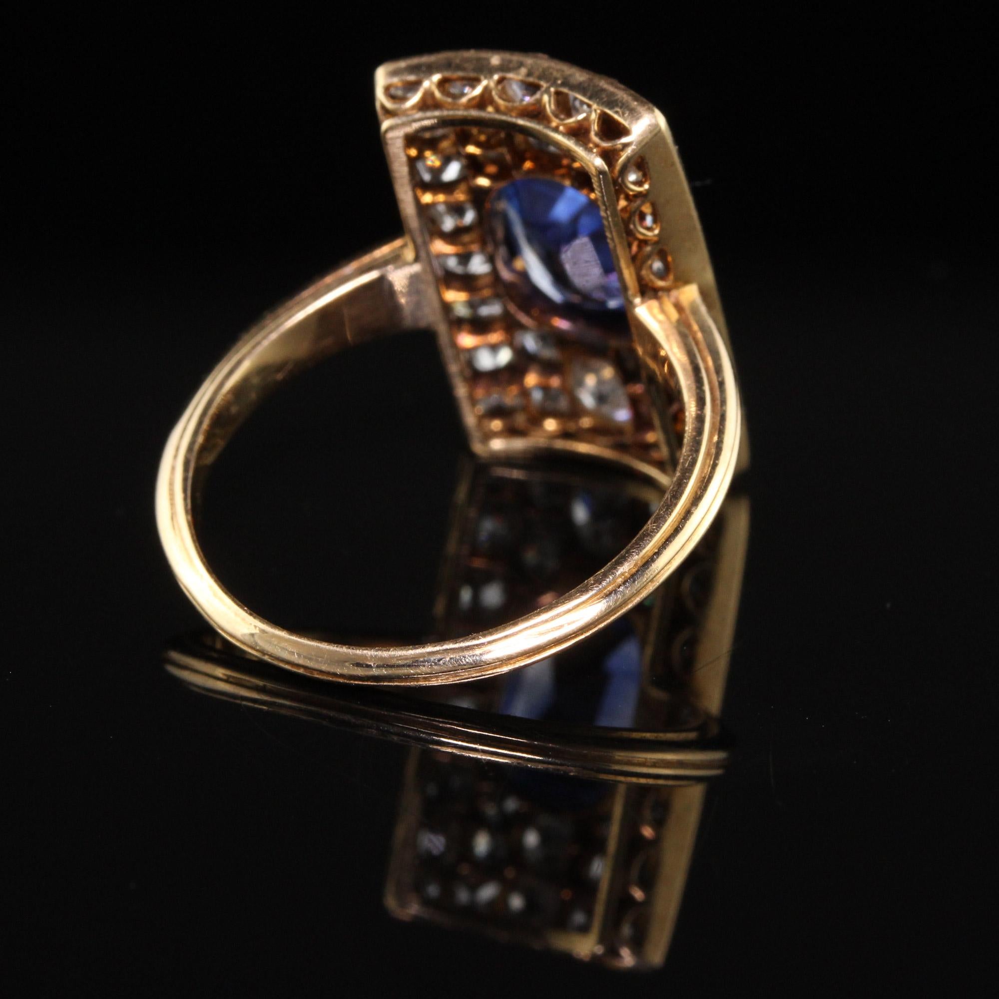 Antique Victorian 18k Yellow Gold No Heat Sapphire and Diamond Shield Ring, GIA 1