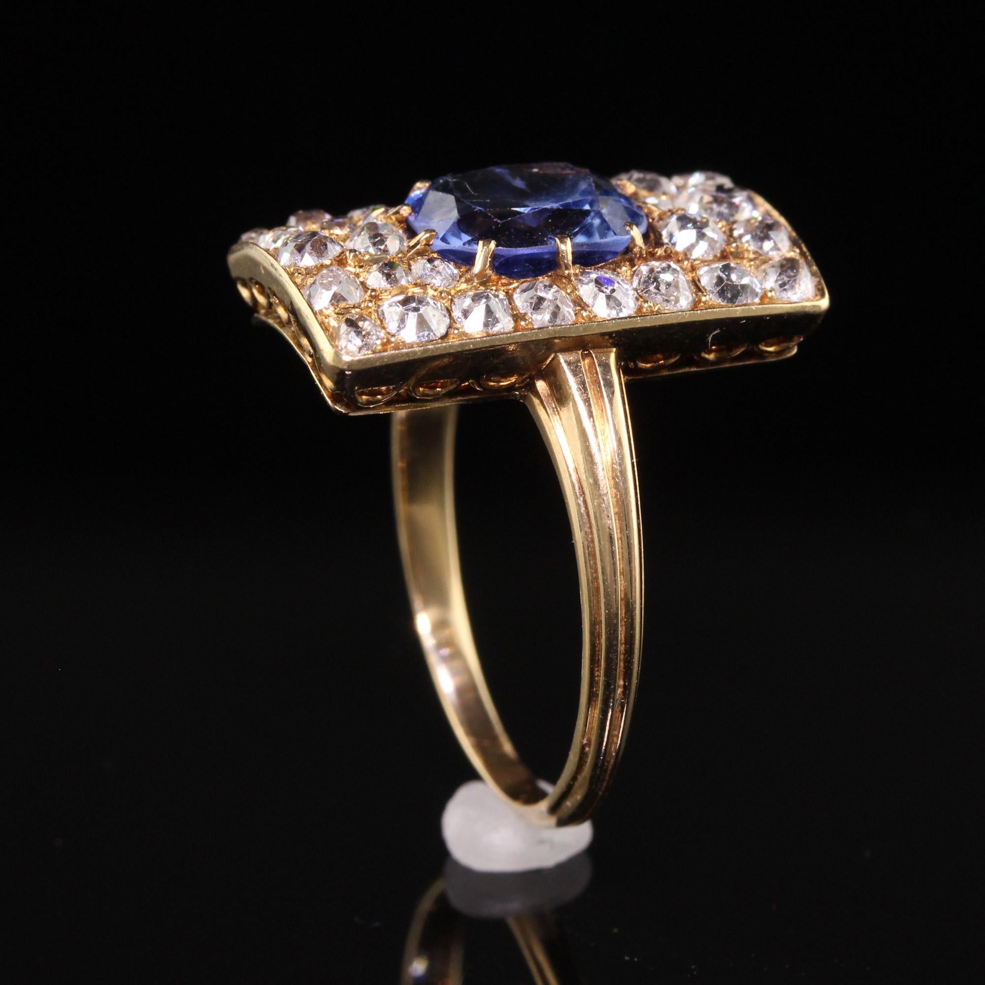 Antique Victorian 18k Yellow Gold No Heat Sapphire and Diamond Shield Ring, GIA 2