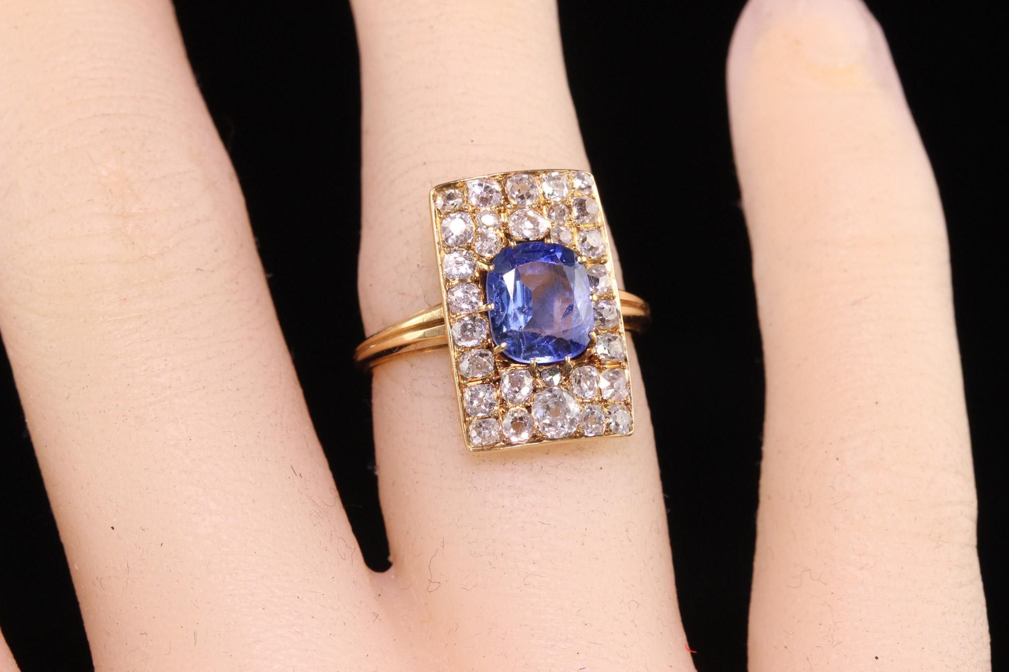 Antique Victorian 18k Yellow Gold No Heat Sapphire and Diamond Shield Ring, GIA 3