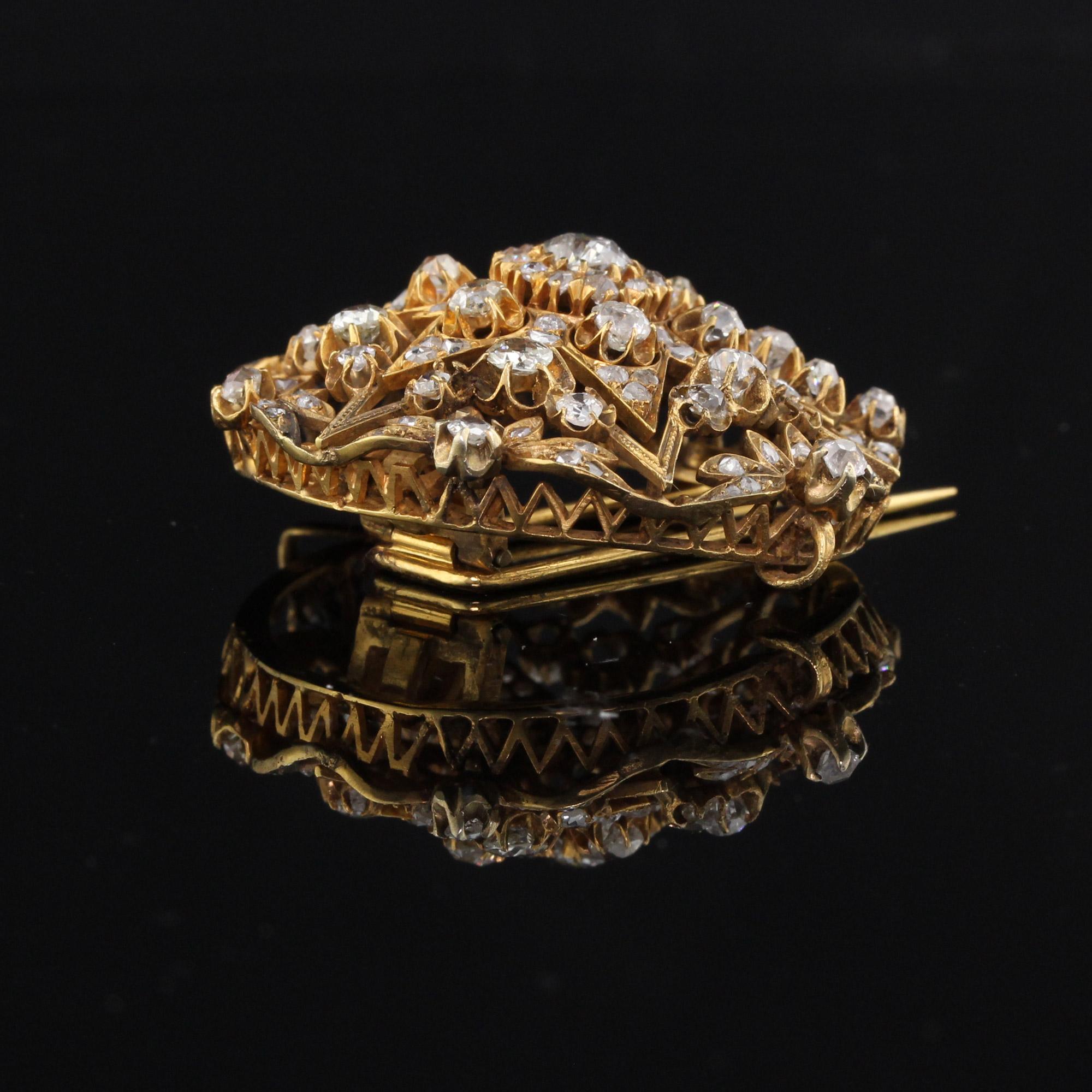 Women's or Men's Antique Victorian 18 Karat Yellow Gold and Old Cut Diamond Brooch