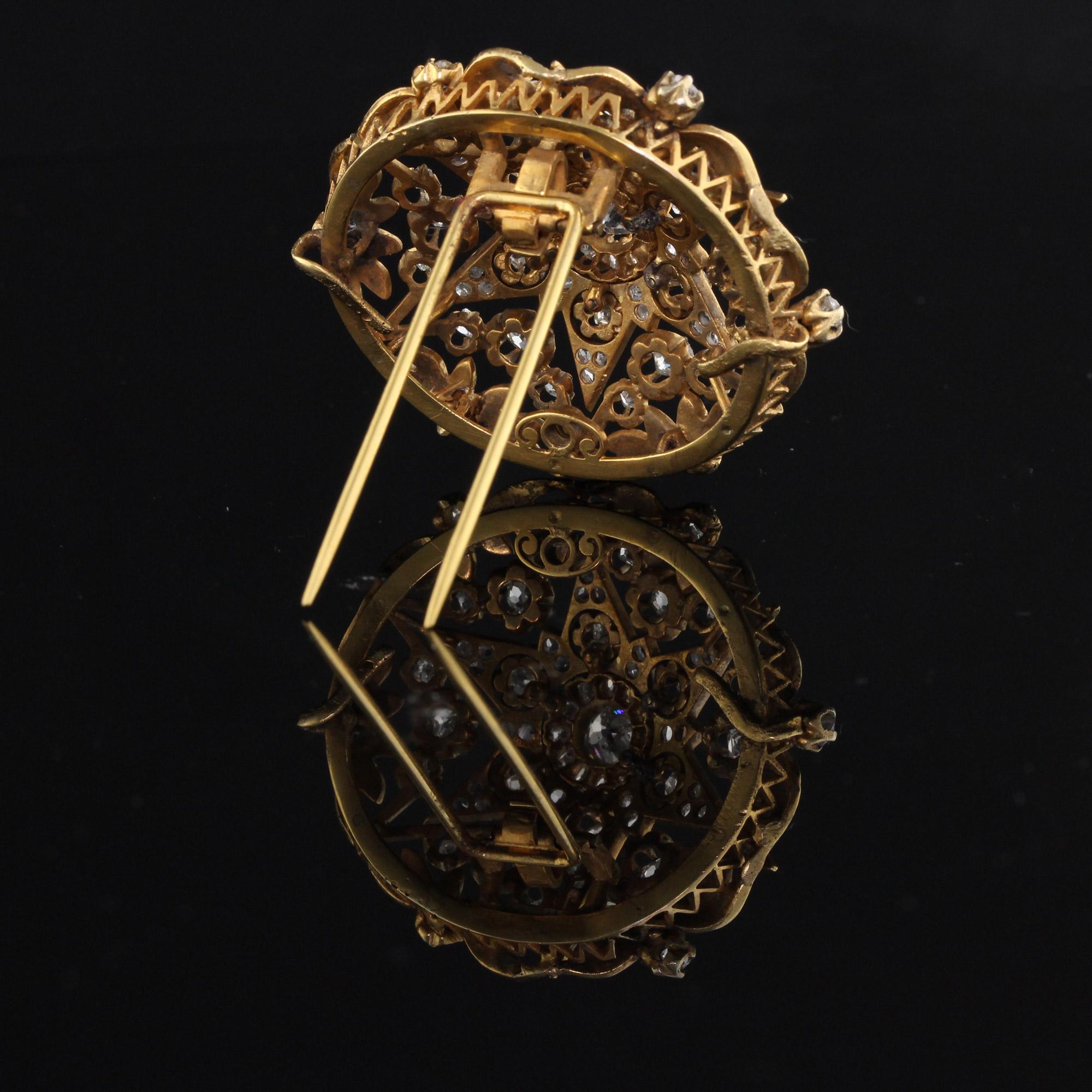 Antique Victorian 18 Karat Yellow Gold and Old Cut Diamond Brooch 1