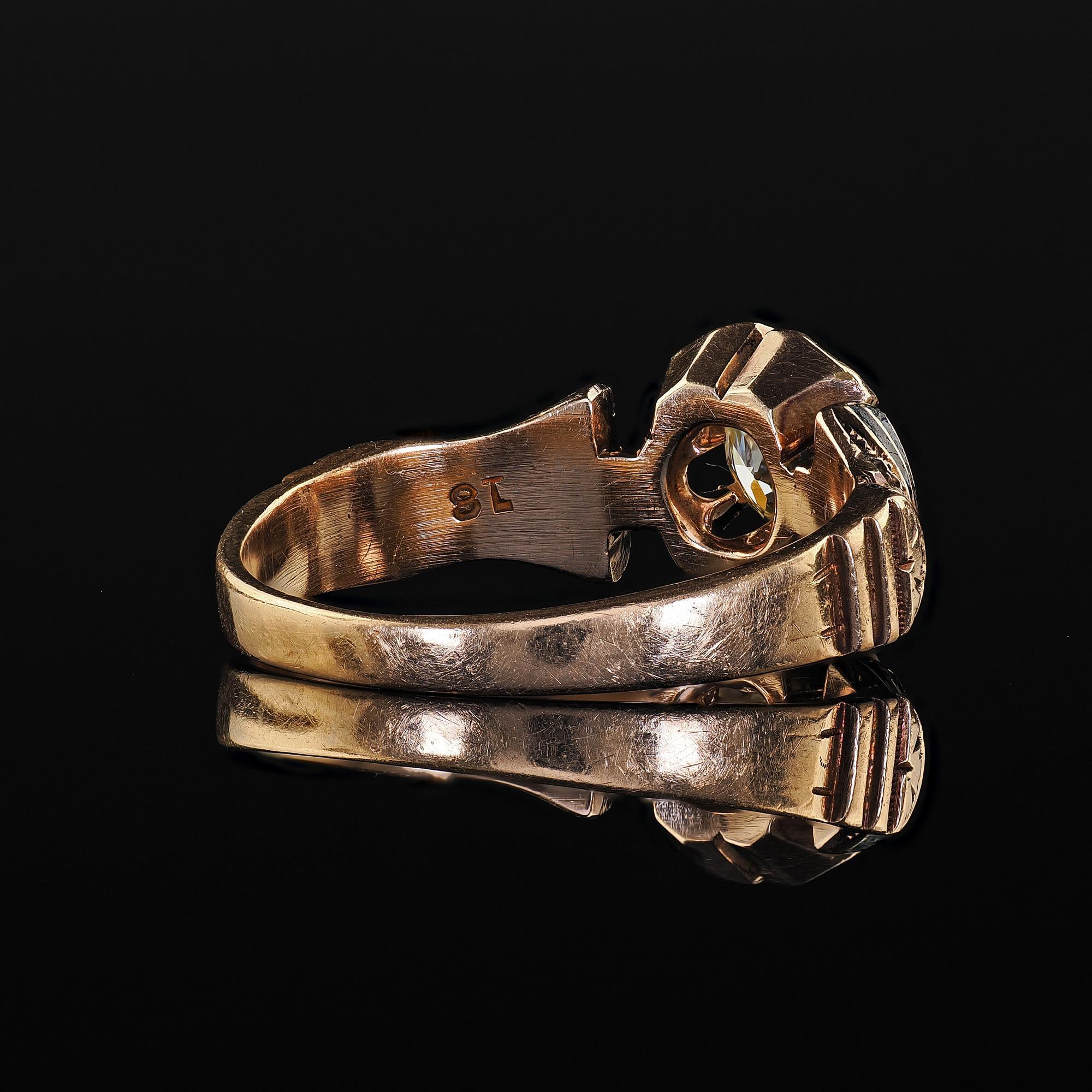 Antique Victorian 18K Yellow Gold Old Euro Diamond and Enamel Engagement Ring 3