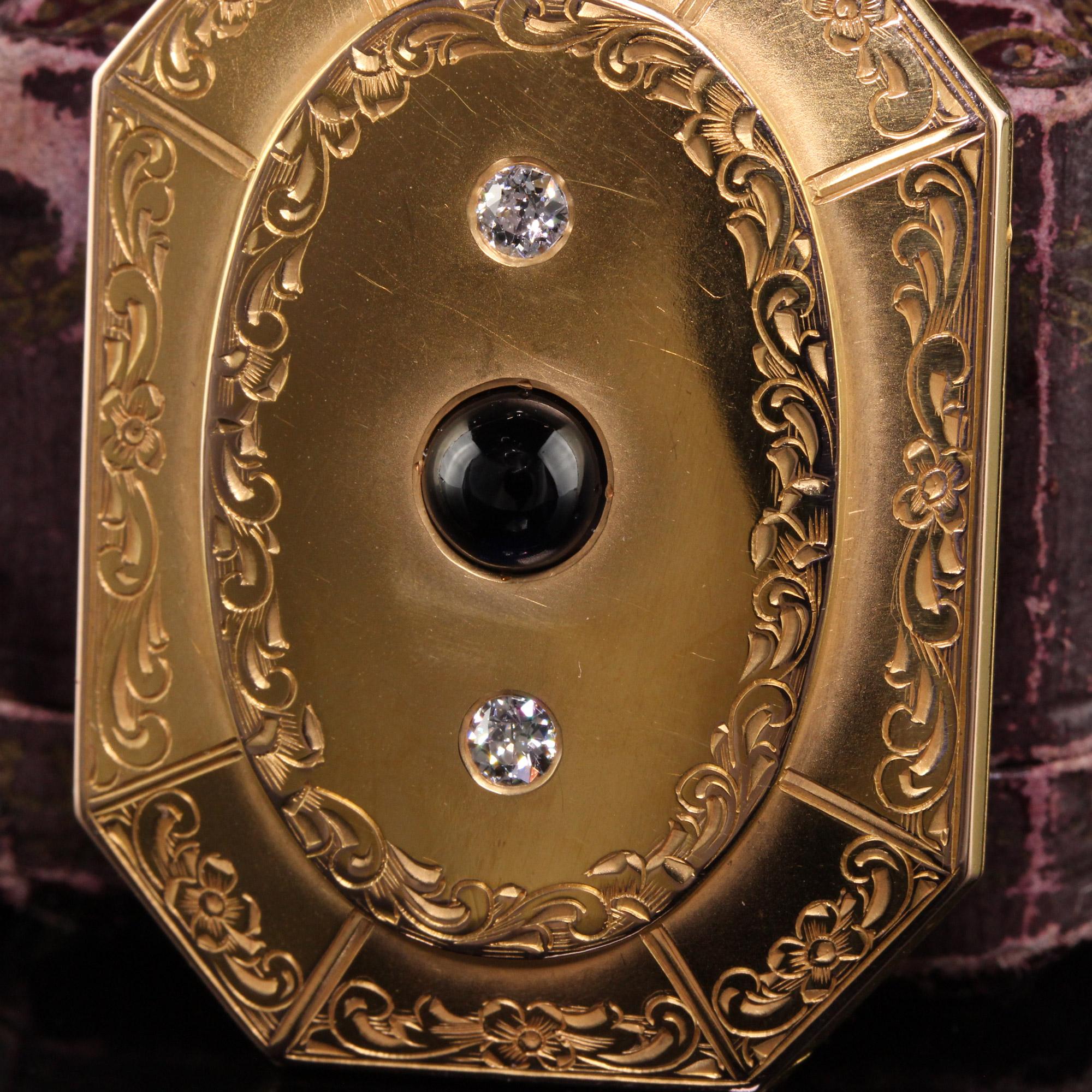 Antique Victorian 18K Yellow Gold Old Euro Diamond and Sapphire Locket Pendant In Good Condition In Great Neck, NY