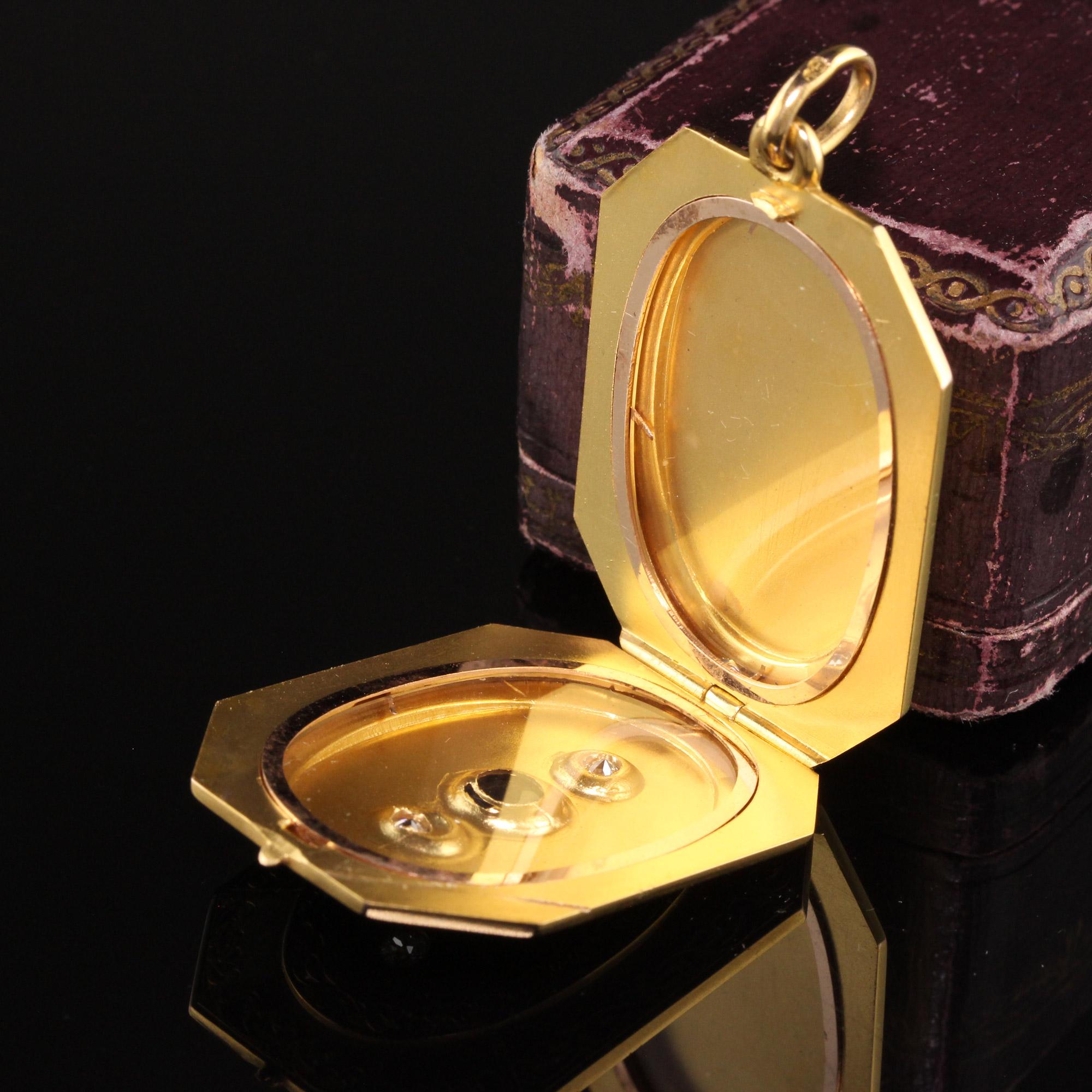 Women's or Men's Antique Victorian 18K Yellow Gold Old Euro Diamond and Sapphire Locket Pendant