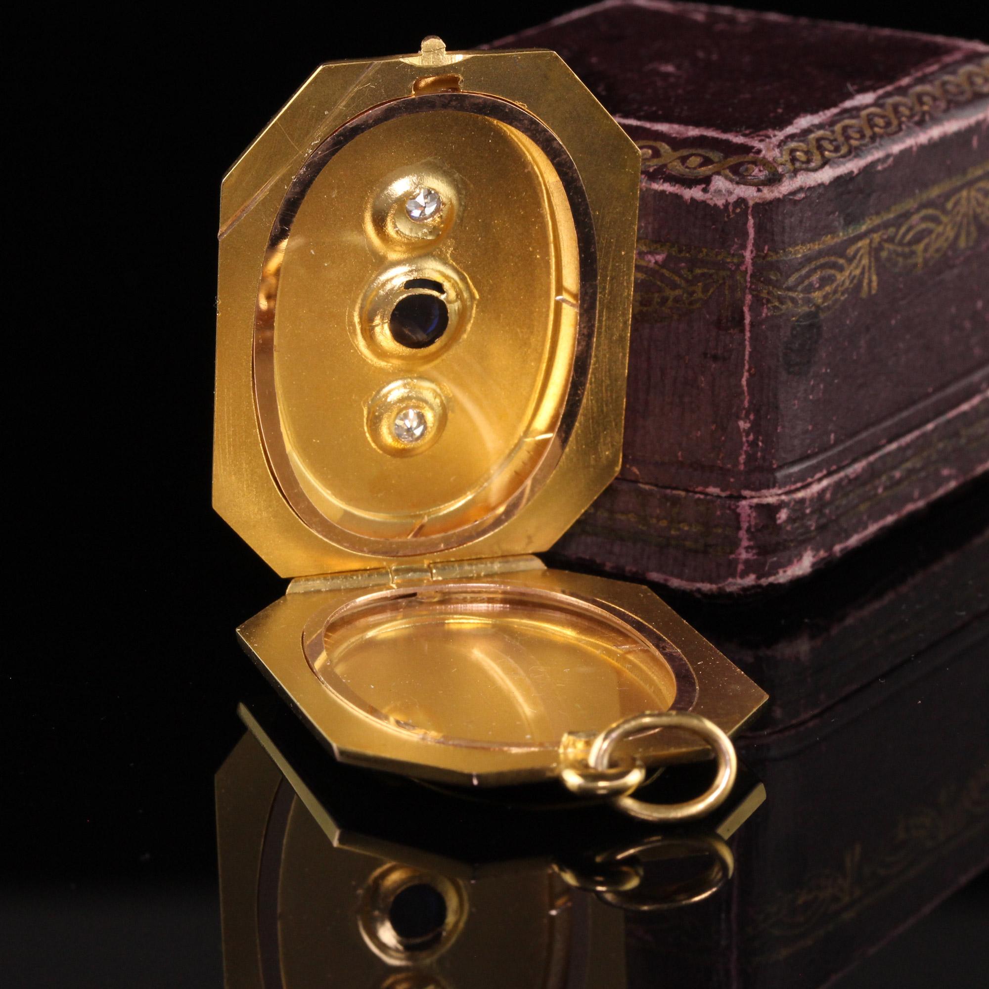 Antique Victorian 18K Yellow Gold Old Euro Diamond and Sapphire Locket Pendant 1