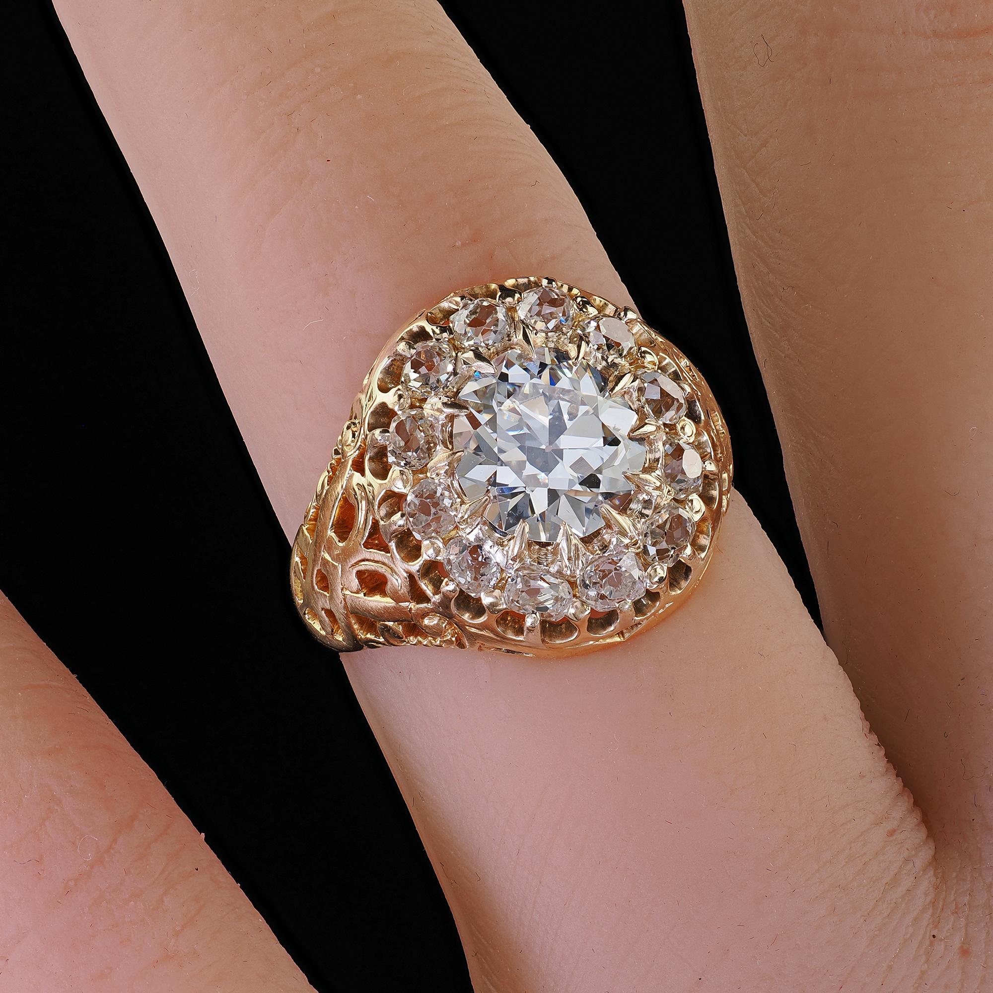Antique Victorian 18K Yellow Gold Old Euro Diamond Engagement Ring - GIA 5