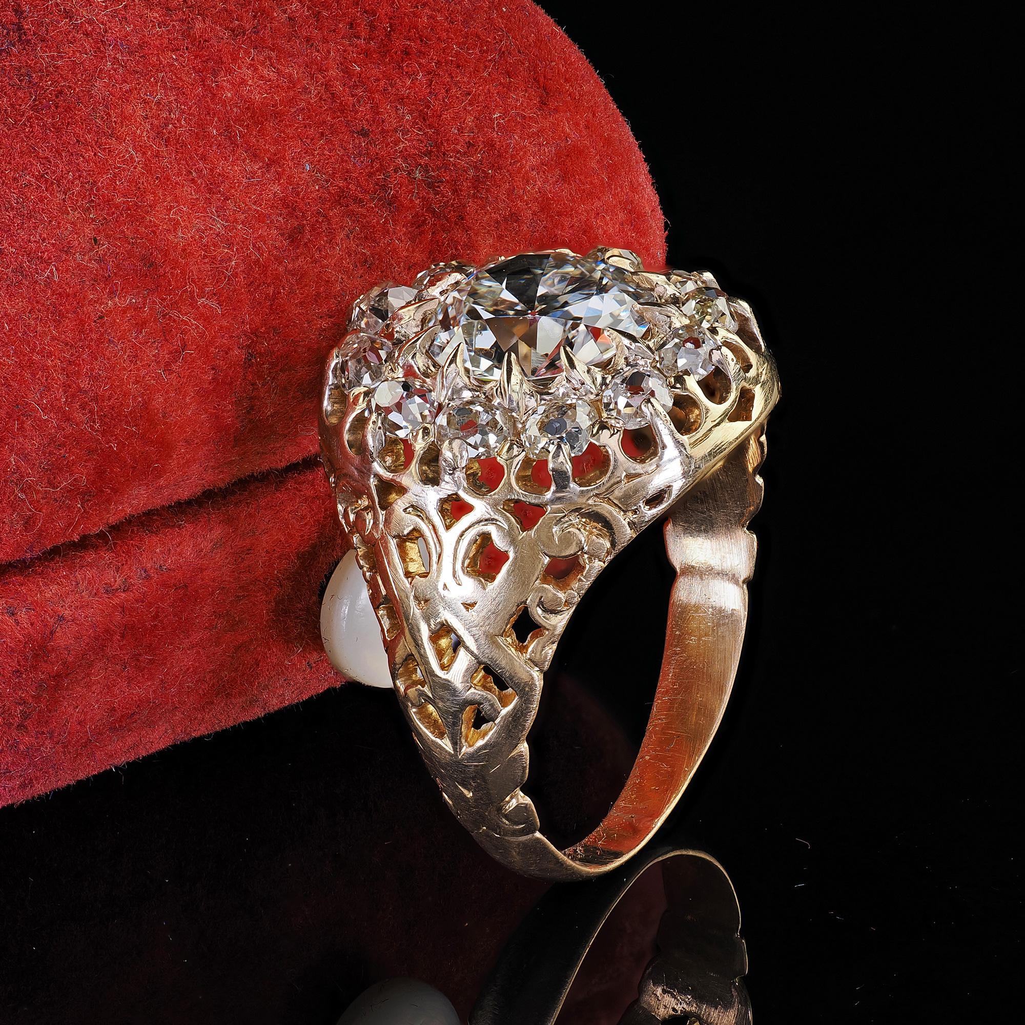 Old European Cut Antique Victorian 18K Yellow Gold Old Euro Diamond Engagement Ring - GIA