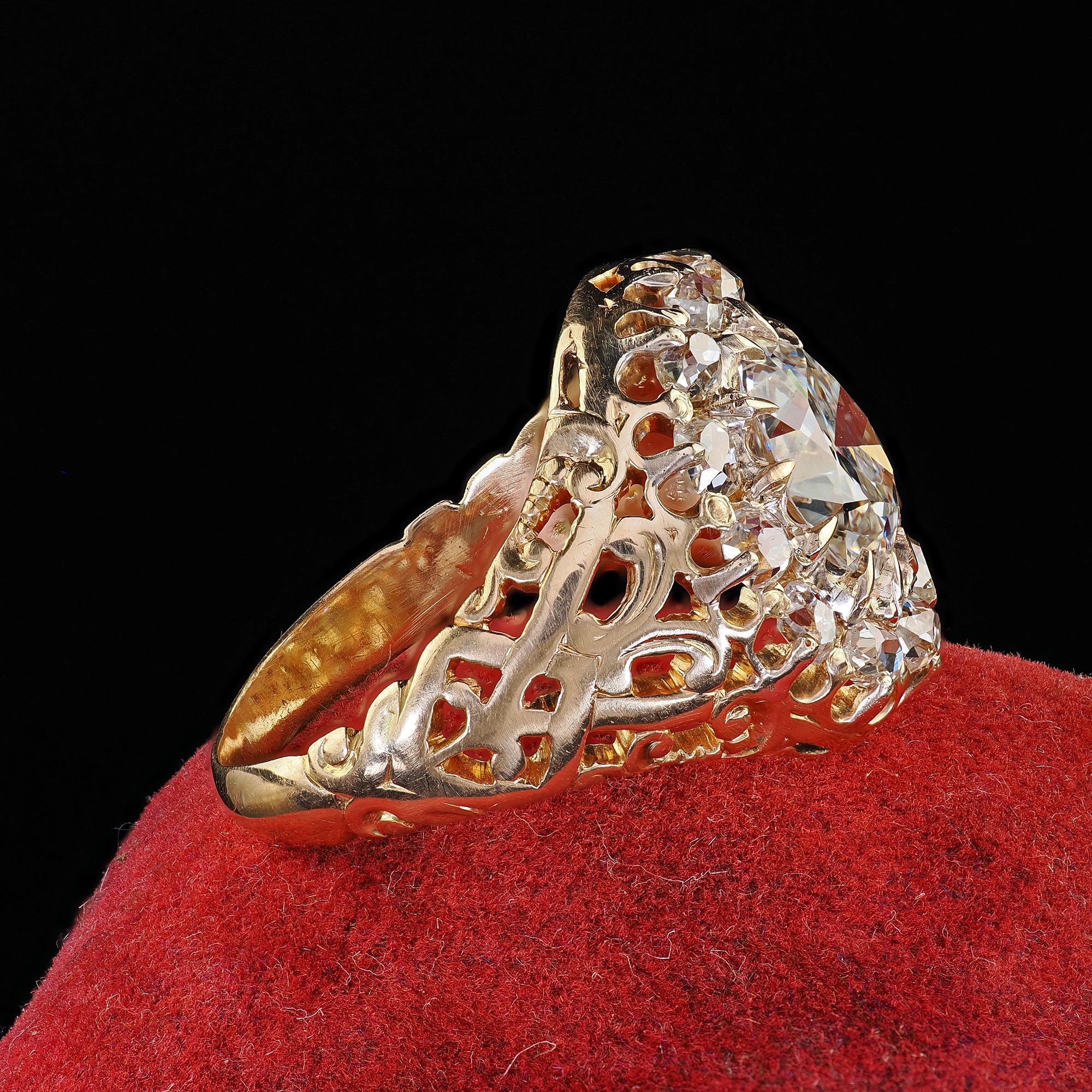 Antique Victorian 18K Yellow Gold Old Euro Diamond Engagement Ring - GIA In Good Condition In Great Neck, NY