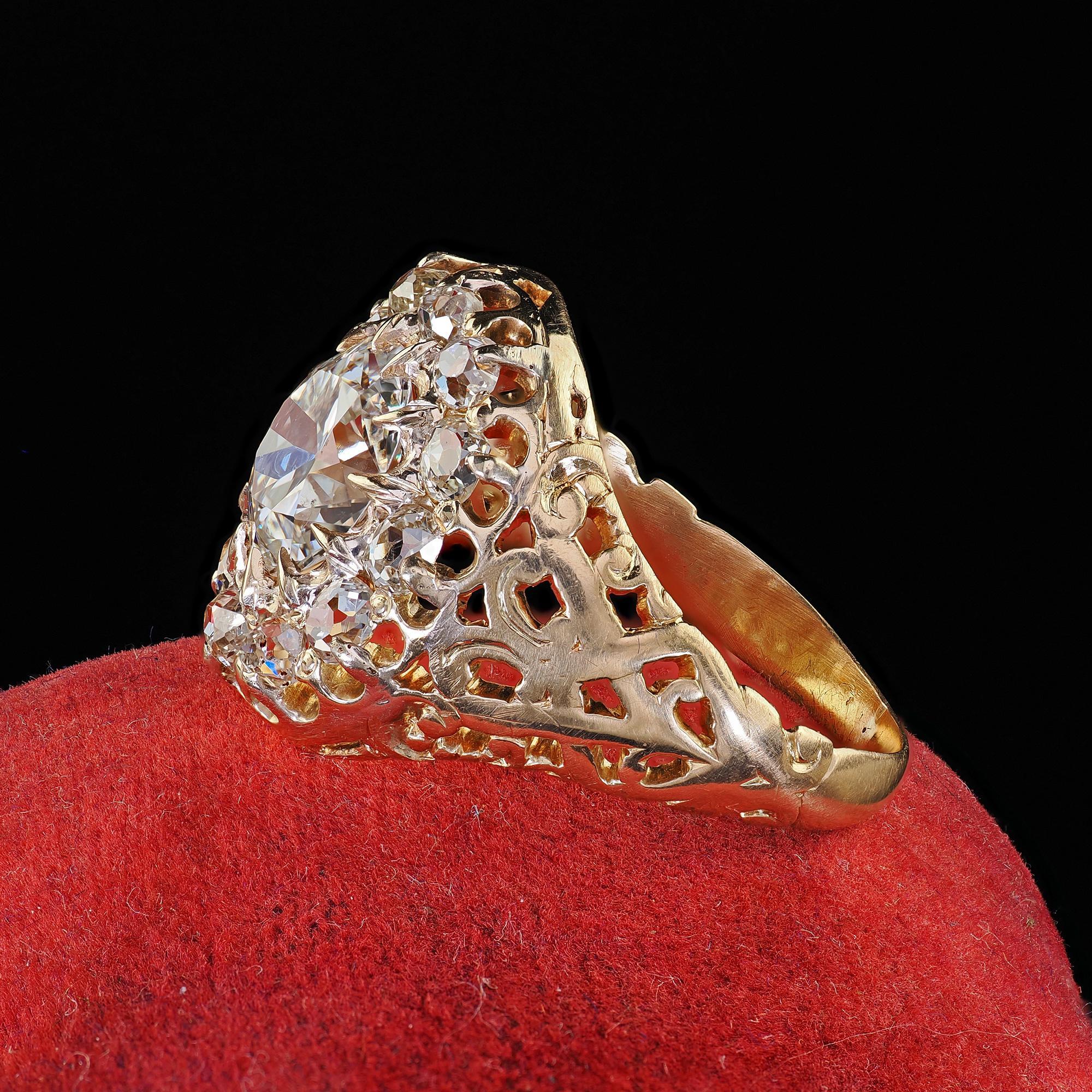 Women's Antique Victorian 18K Yellow Gold Old Euro Diamond Engagement Ring - GIA
