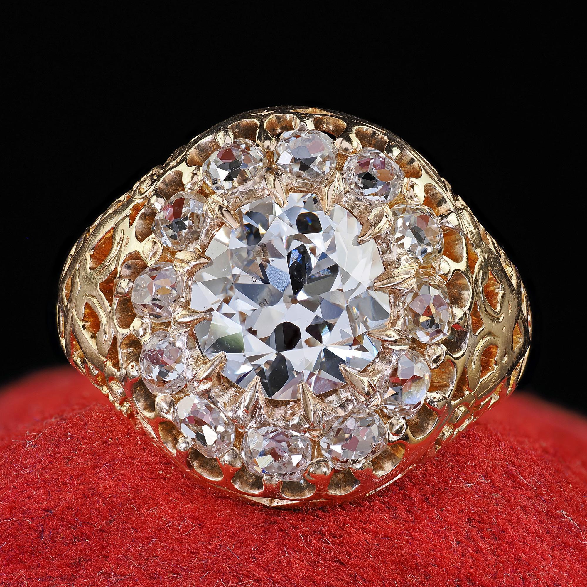 Antique Victorian 18K Yellow Gold Old Euro Diamond Engagement Ring - GIA 1