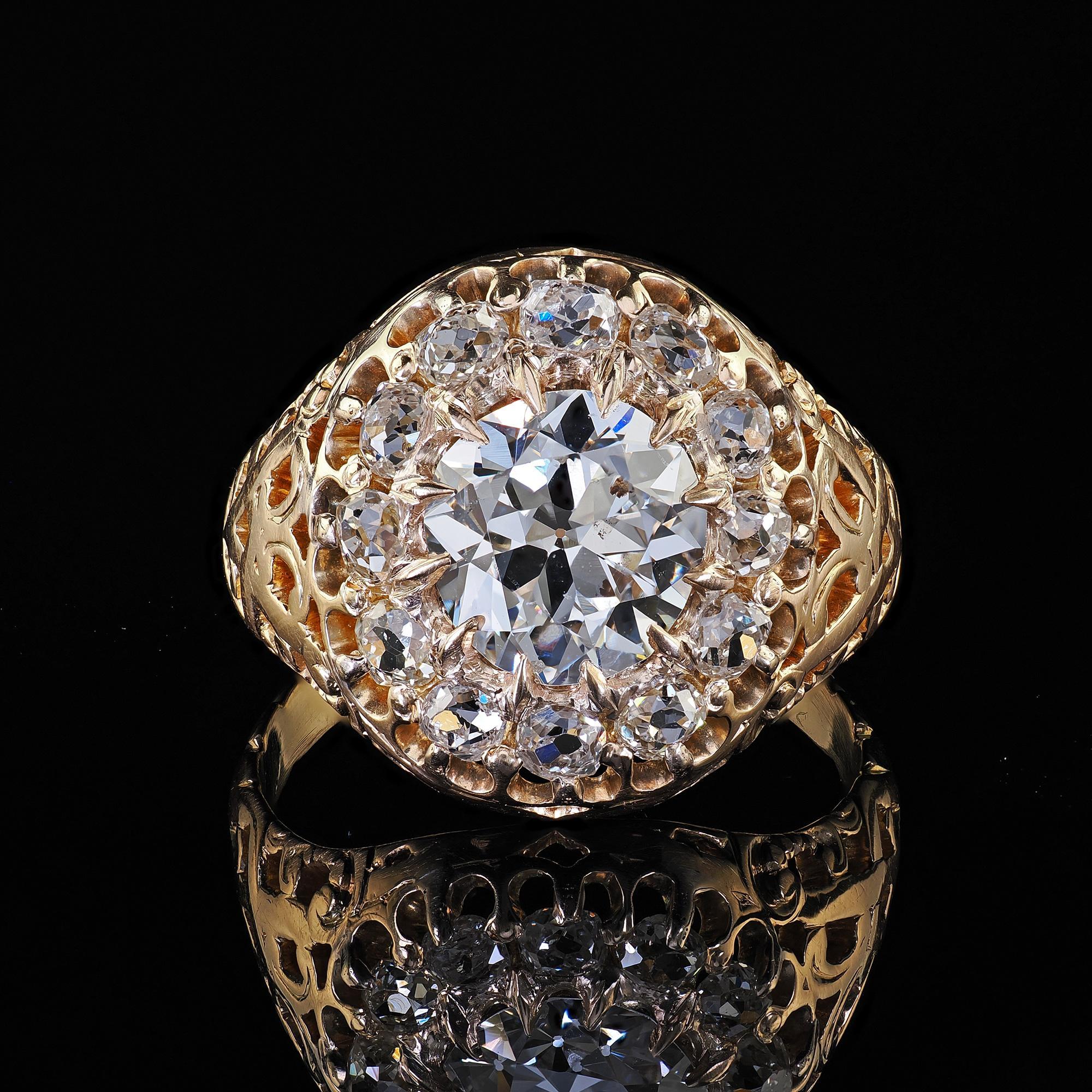 Antique Victorian 18K Yellow Gold Old Euro Diamond Engagement Ring - GIA 2