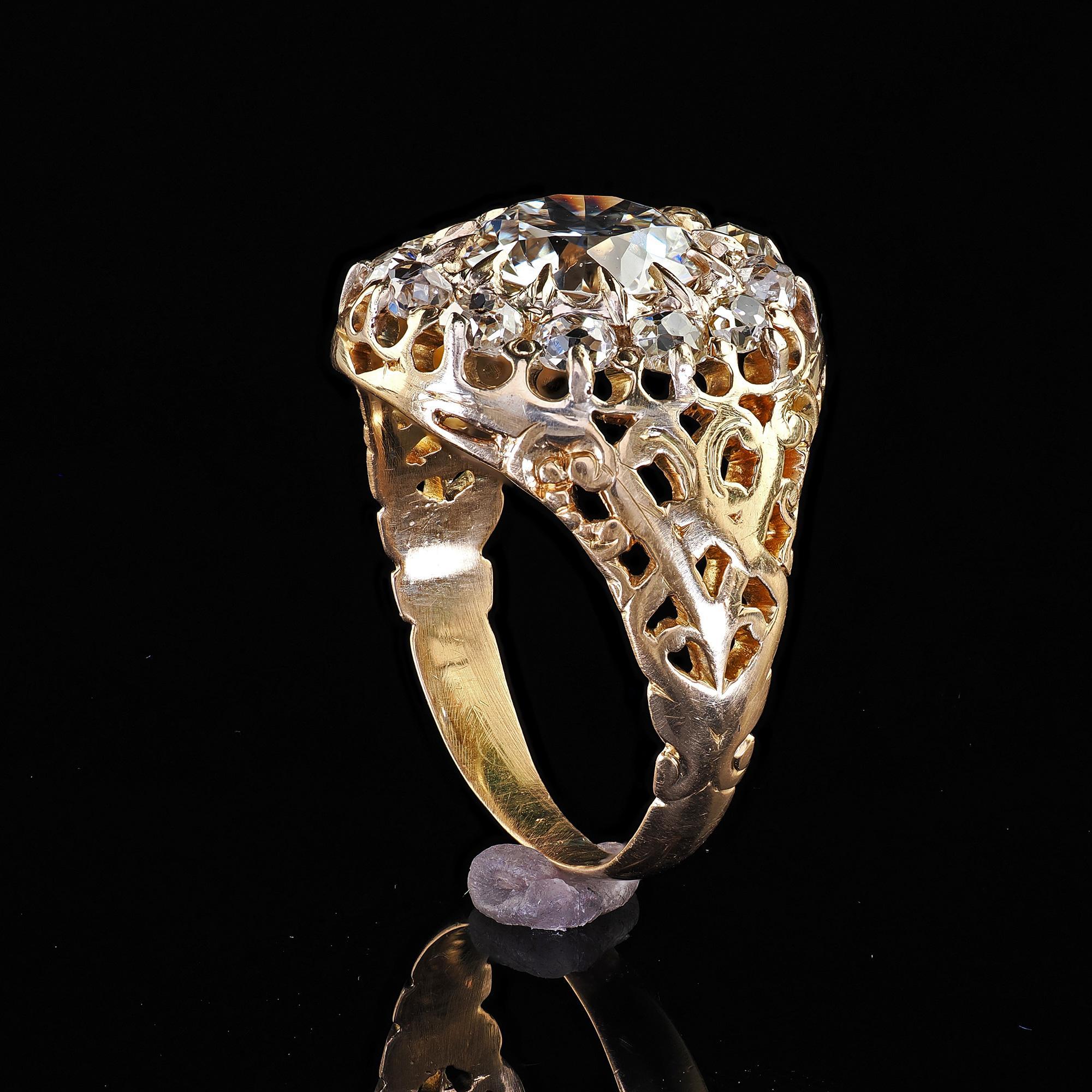 Antique Victorian 18K Yellow Gold Old Euro Diamond Engagement Ring - GIA 4