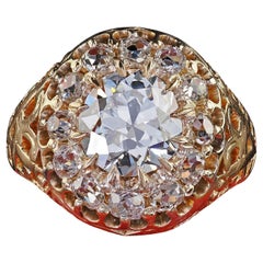 Antique Victorian 18K Yellow Gold Old Euro Diamond Engagement Ring - GIA