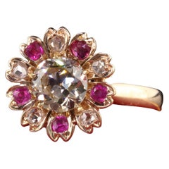 Anello di fidanzamento antico vittoriano in oro giallo 18 carati con diamanti taglio europeo