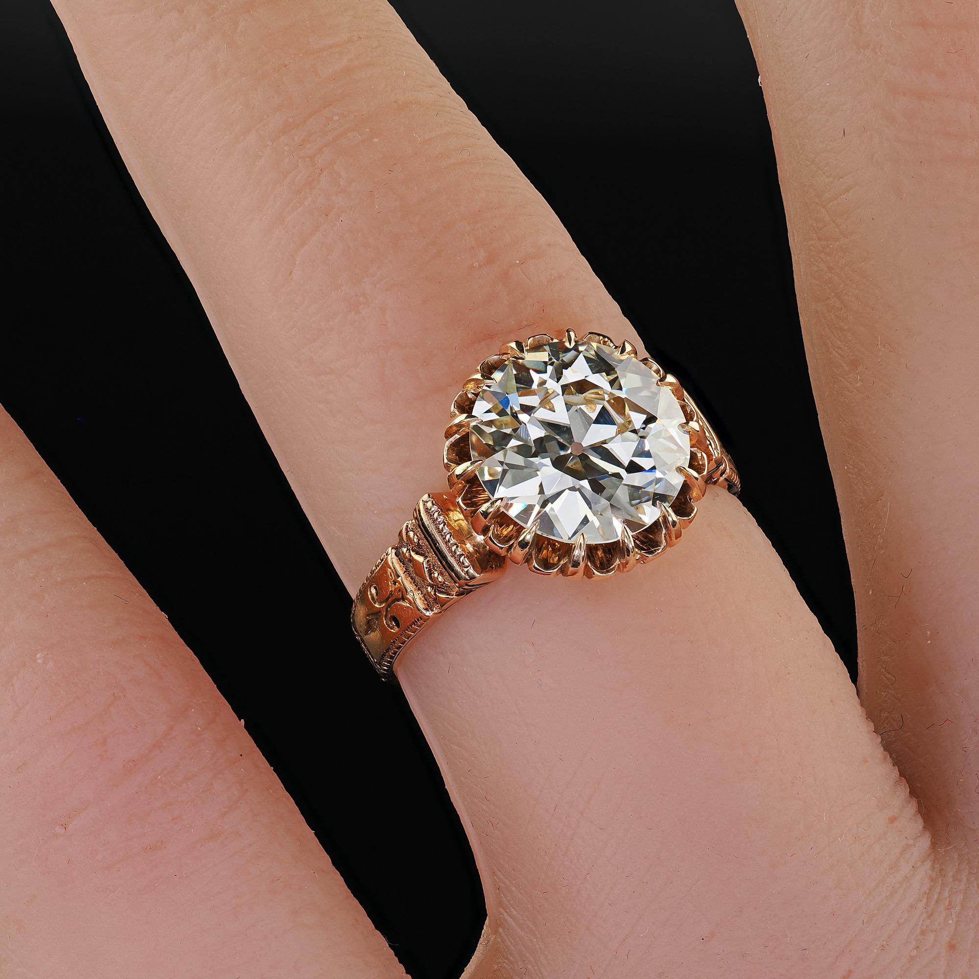 Anello di fidanzamento antico vittoriano in oro giallo 18 carati con diamante europeo - GIA in vendita 4