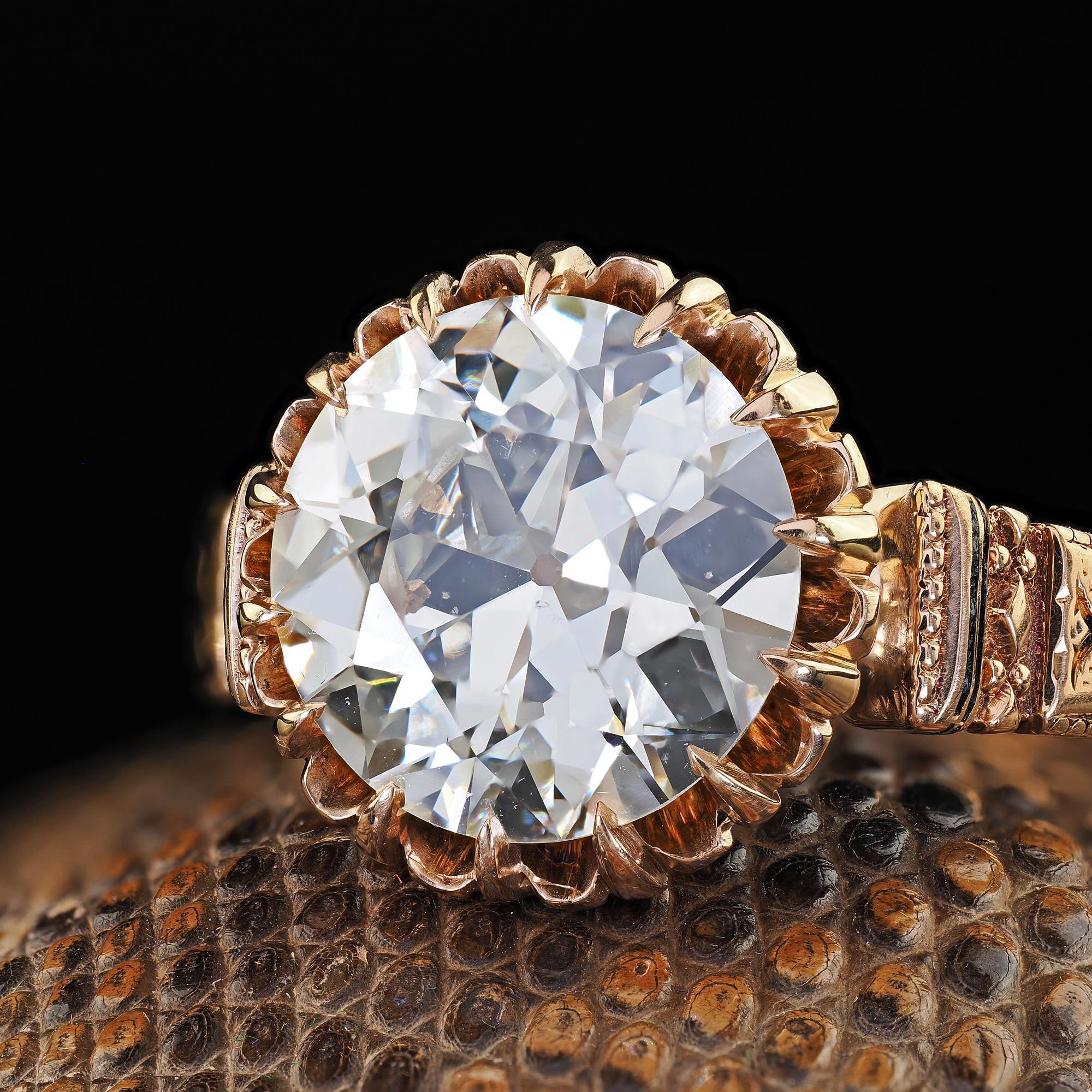 Anello di fidanzamento antico vittoriano in oro giallo 18 carati con diamante europeo - GIA In condizioni buone in vendita a Great Neck, NY
