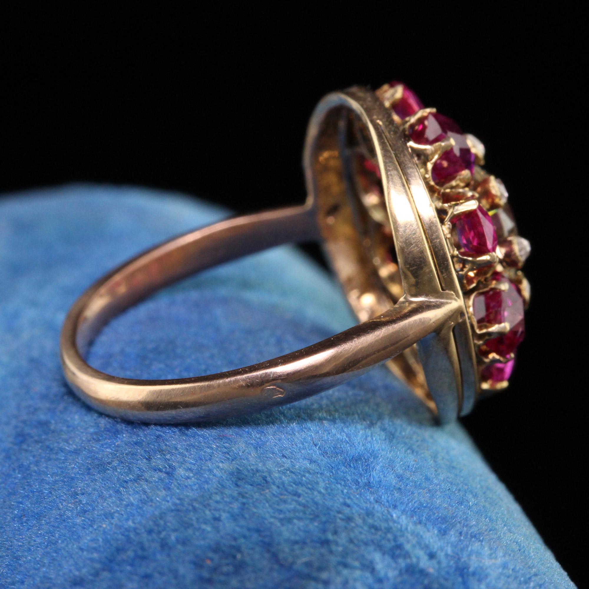 Antique Victorian 18k Yellow Gold Old European Diamond Ruby Engagement Ring GIA In Good Condition For Sale In Great Neck, NY