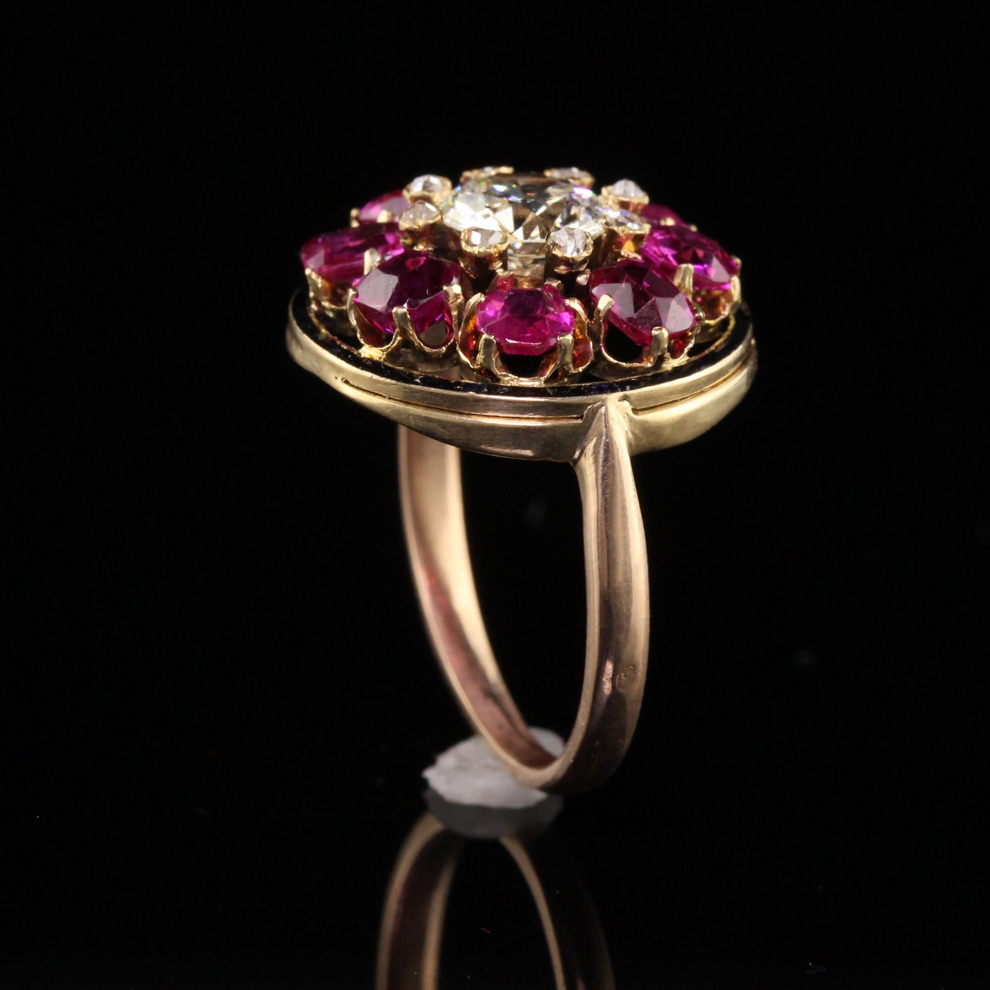Antique Victorian 18k Yellow Gold Old European Diamond Ruby Engagement Ring GIA For Sale 1