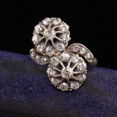 Antique Victorian 18K Yellow Gold Old European Diamond Toi et Moi Ring