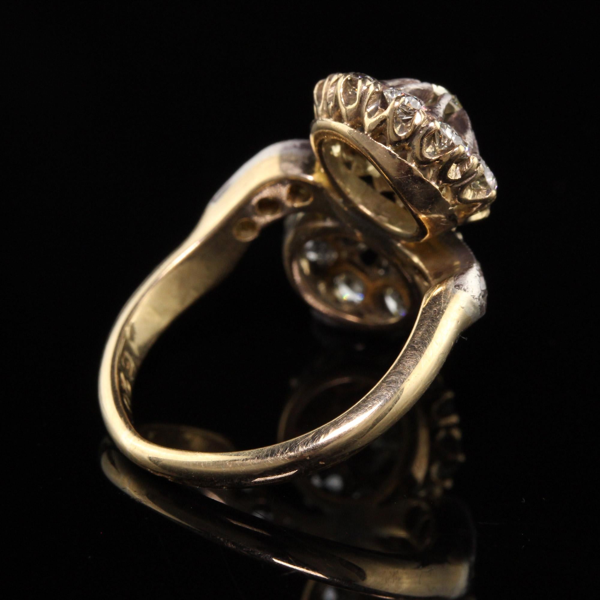 Women's Antique Victorian 18K Yellow Gold Old European Diamond Toi et Moi Ring For Sale