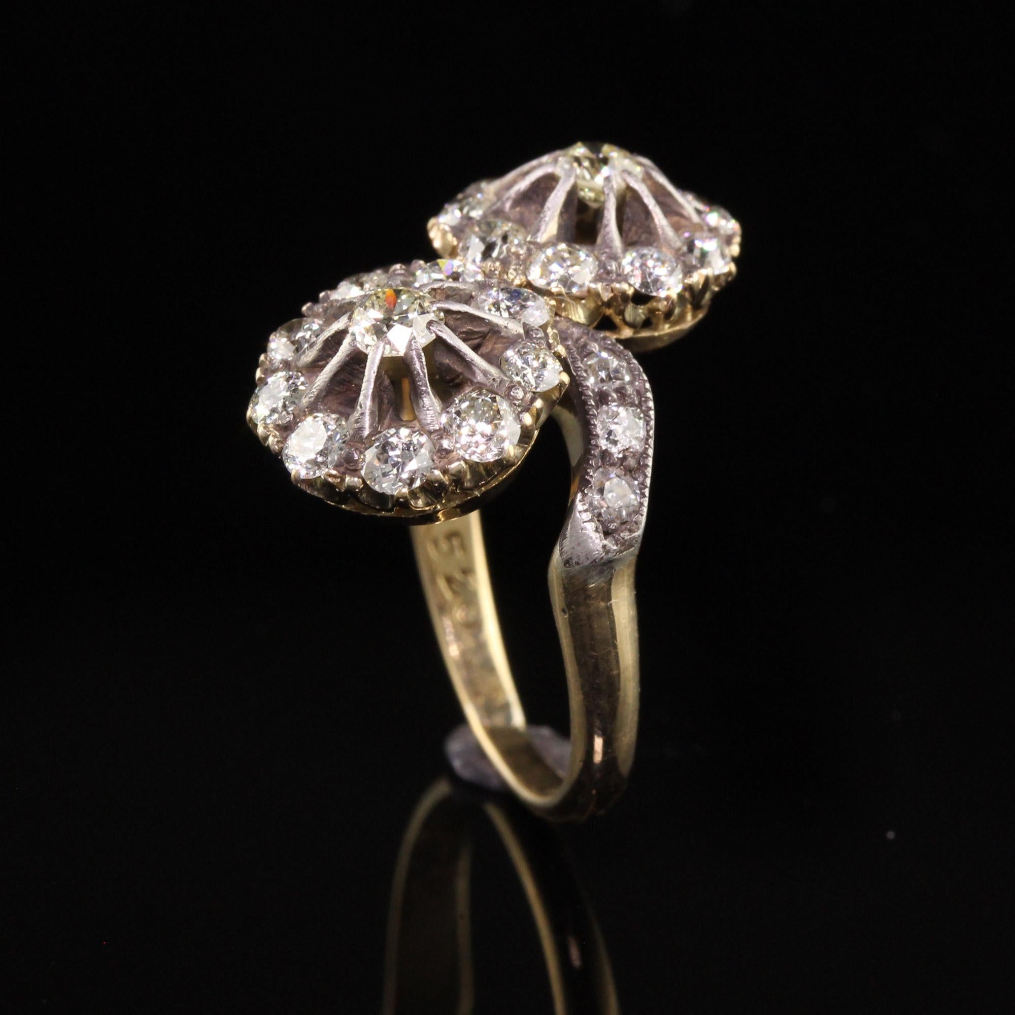 Antique Victorian 18K Yellow Gold Old European Diamond Toi et Moi Ring For Sale 1