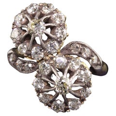 Anello antico vittoriano in oro giallo 18 carati con diamante europeo Toi et Moi