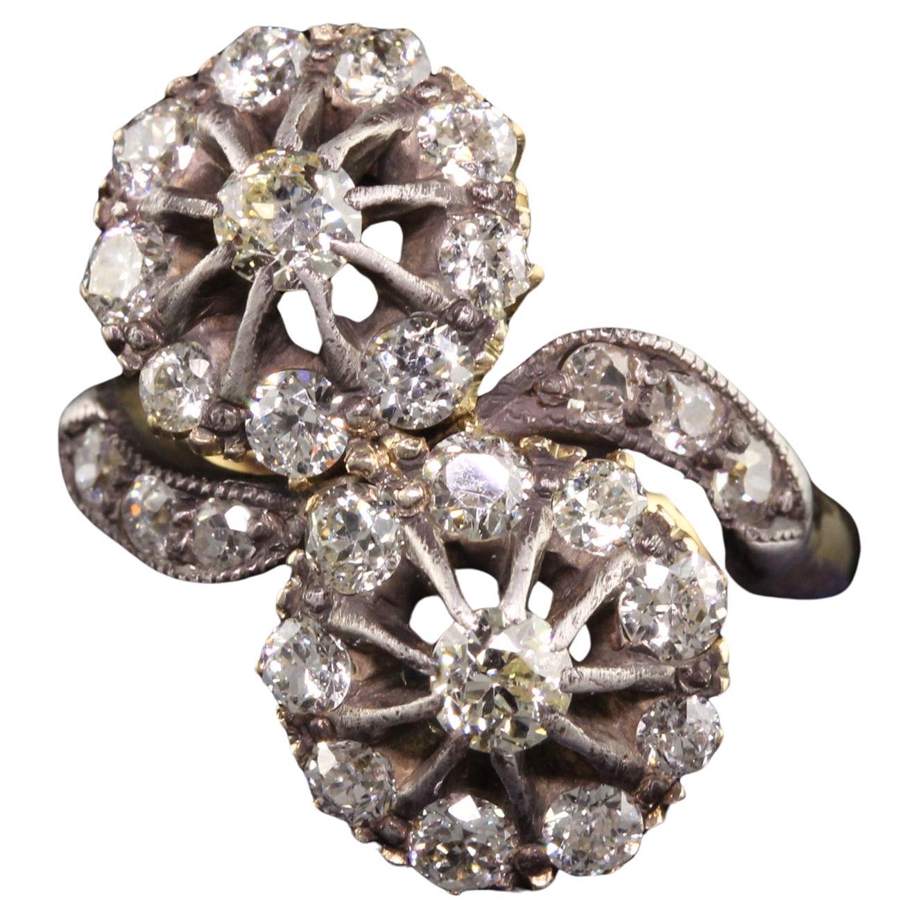 Antique Victorian 18K Yellow Gold Old European Diamond Toi et Moi Ring