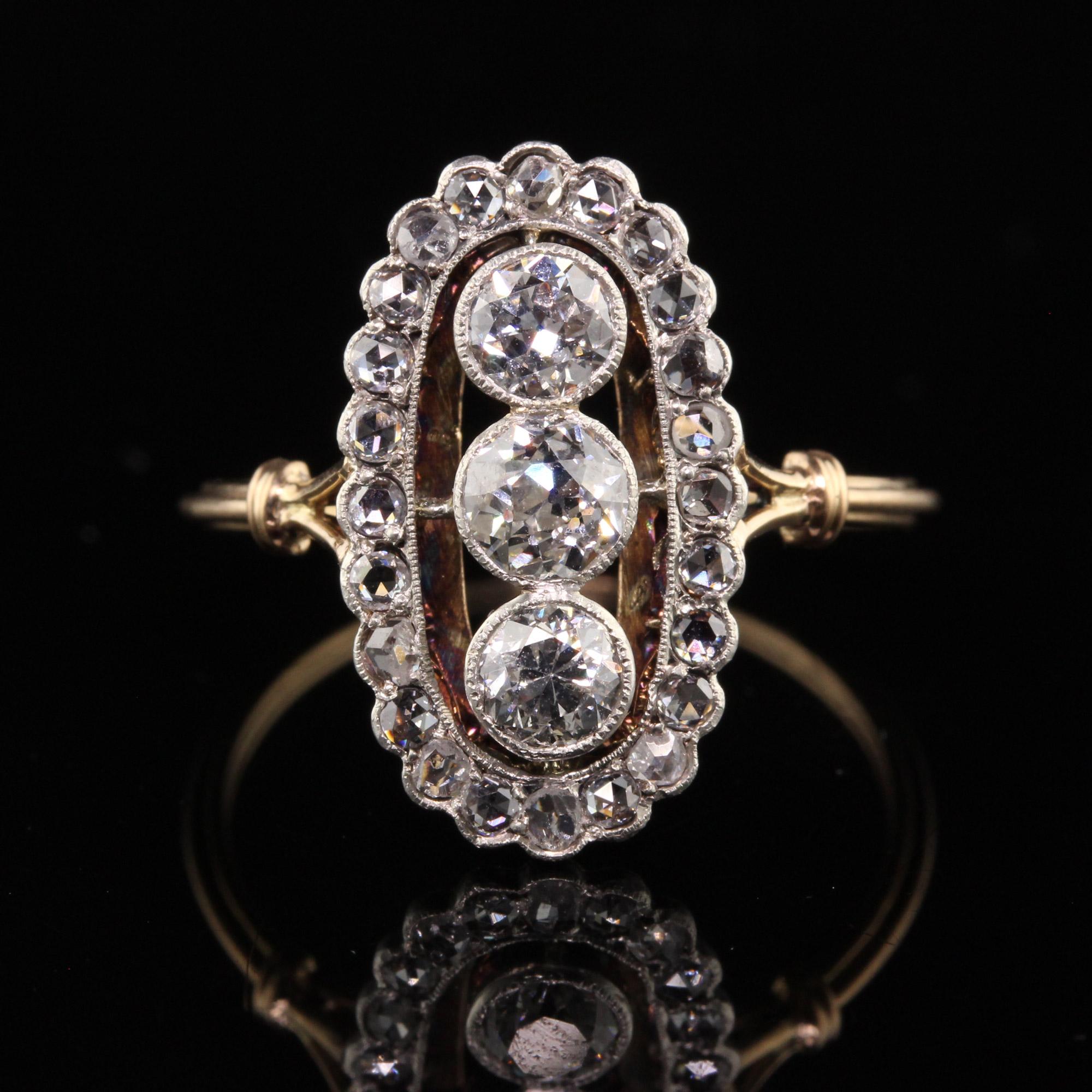 Women's Antique Victorian 18K Yellow Gold Old European Rose Cut Diamond Ring