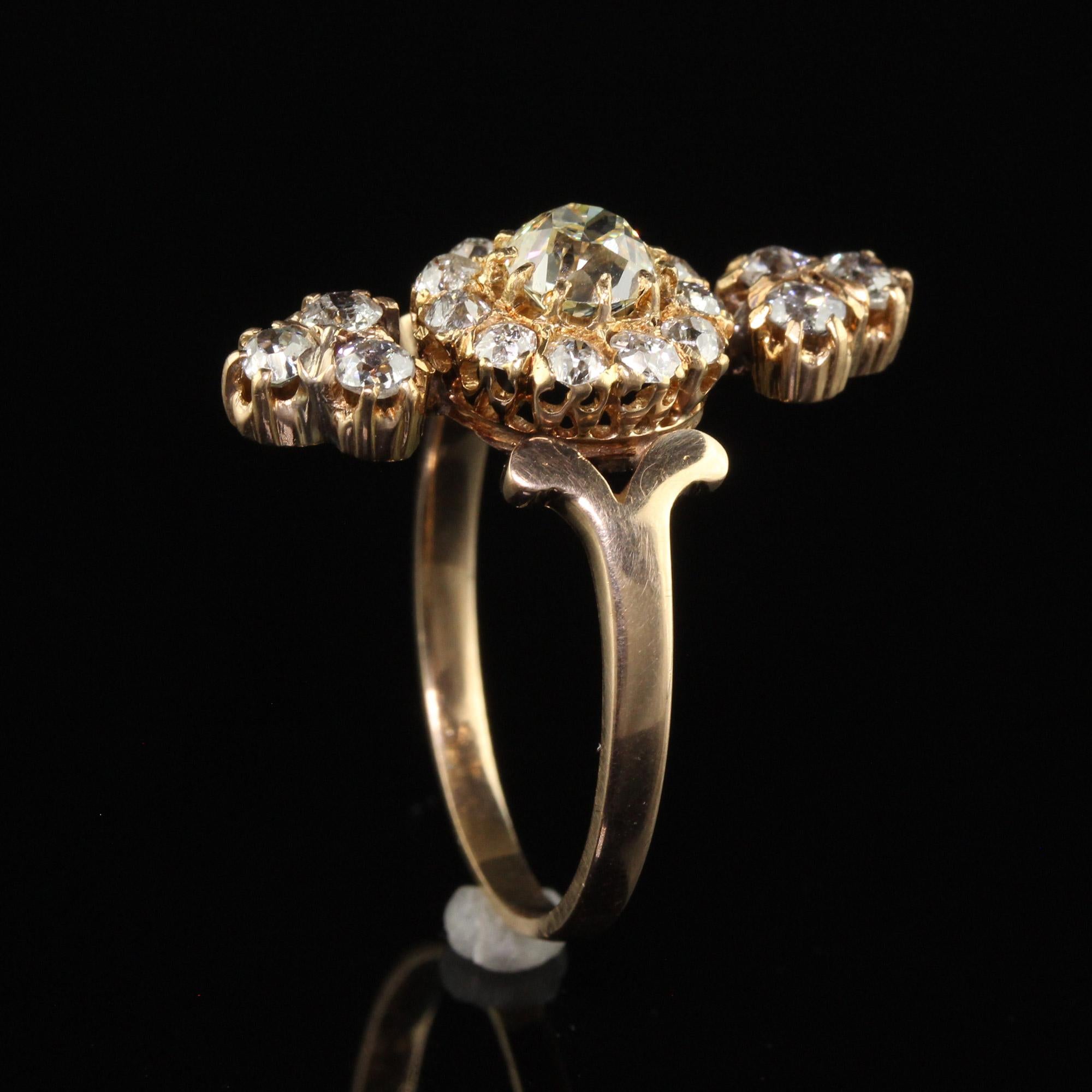 Antique Victorian 18K Yellow Gold Old Mine Cut Diamond Cluster Cocktail Ring For Sale 2