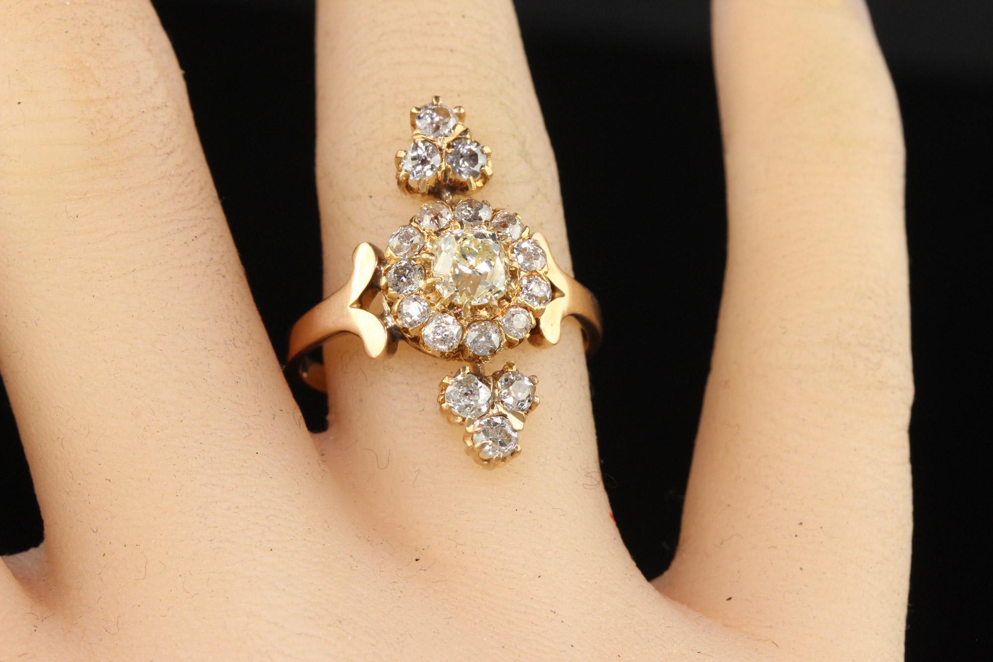 Antique Victorian 18K Yellow Gold Old Mine Cut Diamond Cluster Cocktail Ring For Sale 3