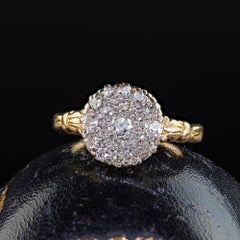 Antique Victorian 18K Yellow Gold Old Mine Cut Diamond Cluster Engagement Ring