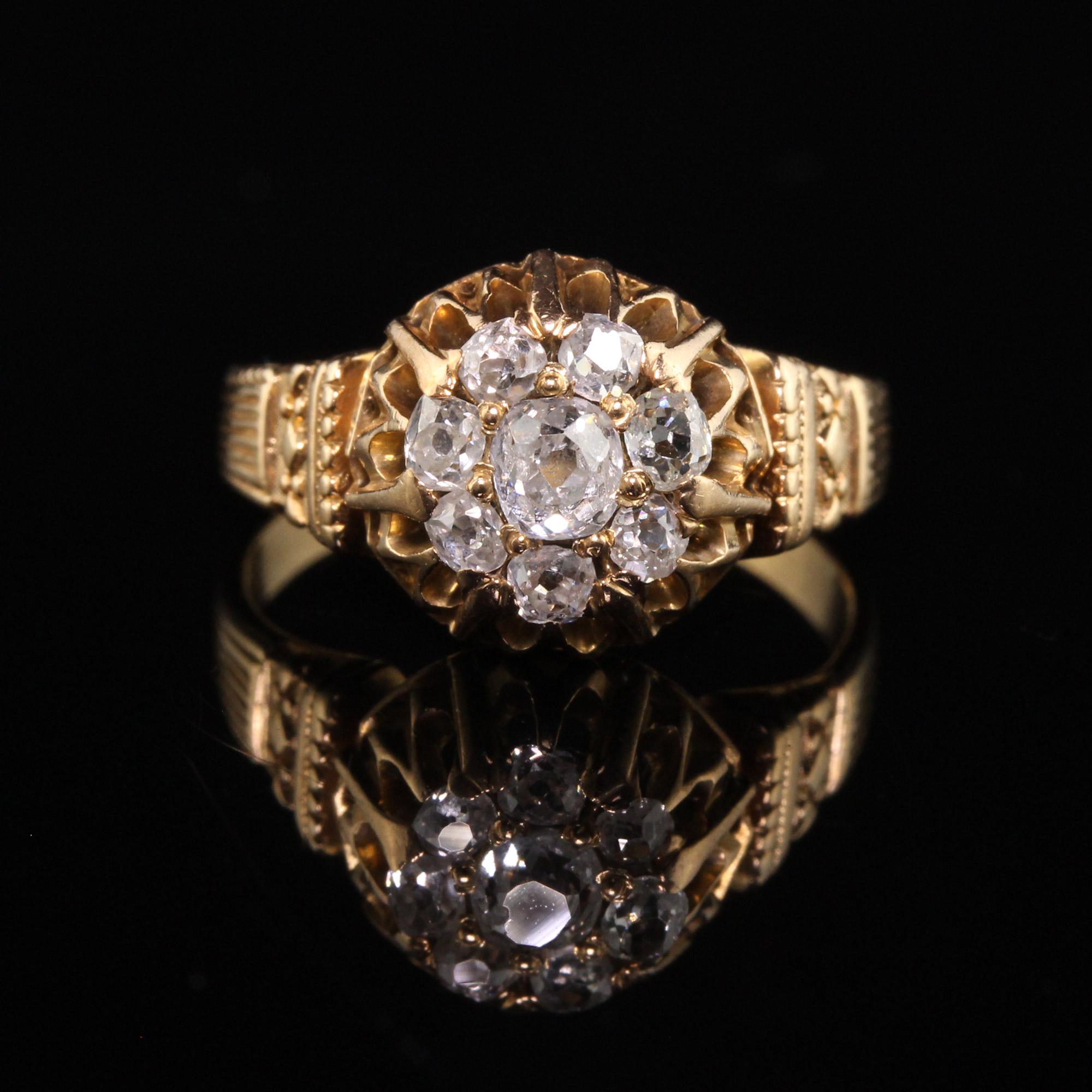 Women's Antique Victorian 18K Yellow Gold Old Mine Cut Diamond Cluster Ring