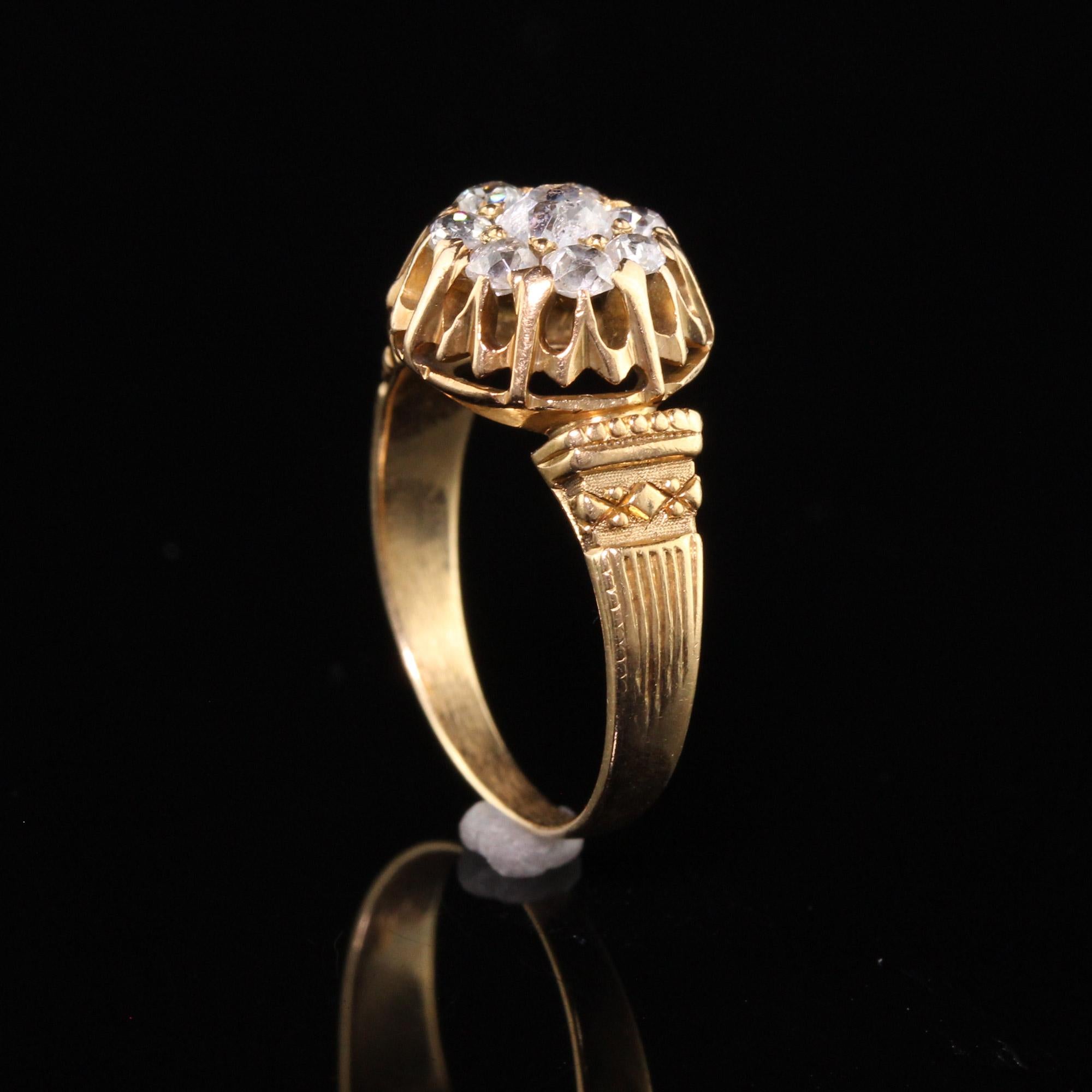 Antique Victorian 18K Yellow Gold Old Mine Cut Diamond Cluster Ring 2