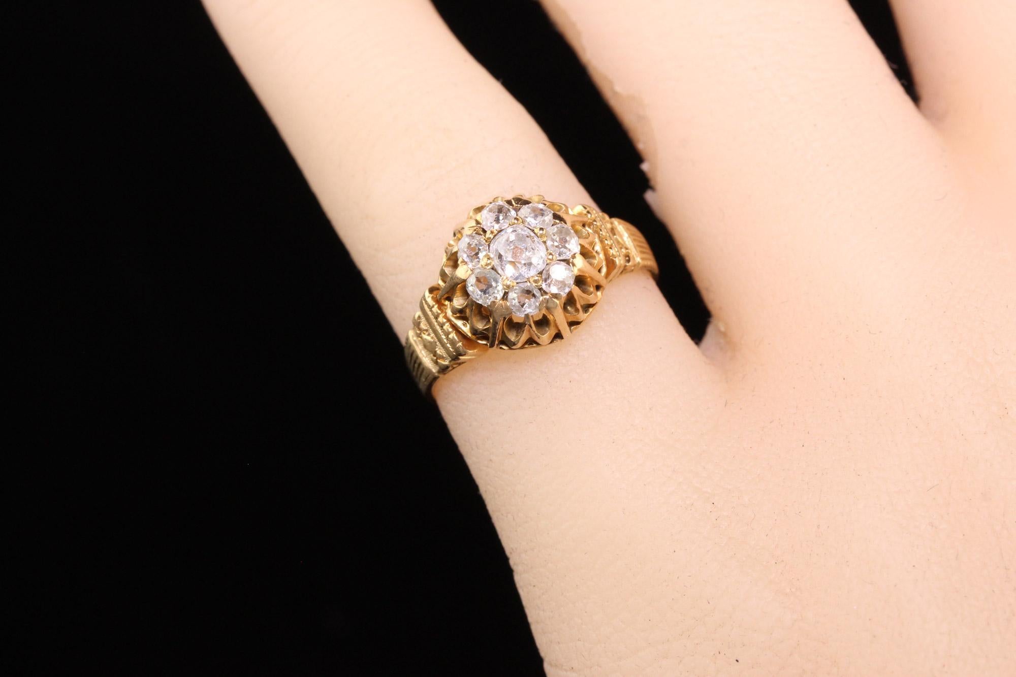 Antique Victorian 18K Yellow Gold Old Mine Cut Diamond Cluster Ring 3