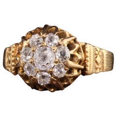 Antique Victorian 18K Yellow Gold Old Mine Cut Diamond Cluster Ring