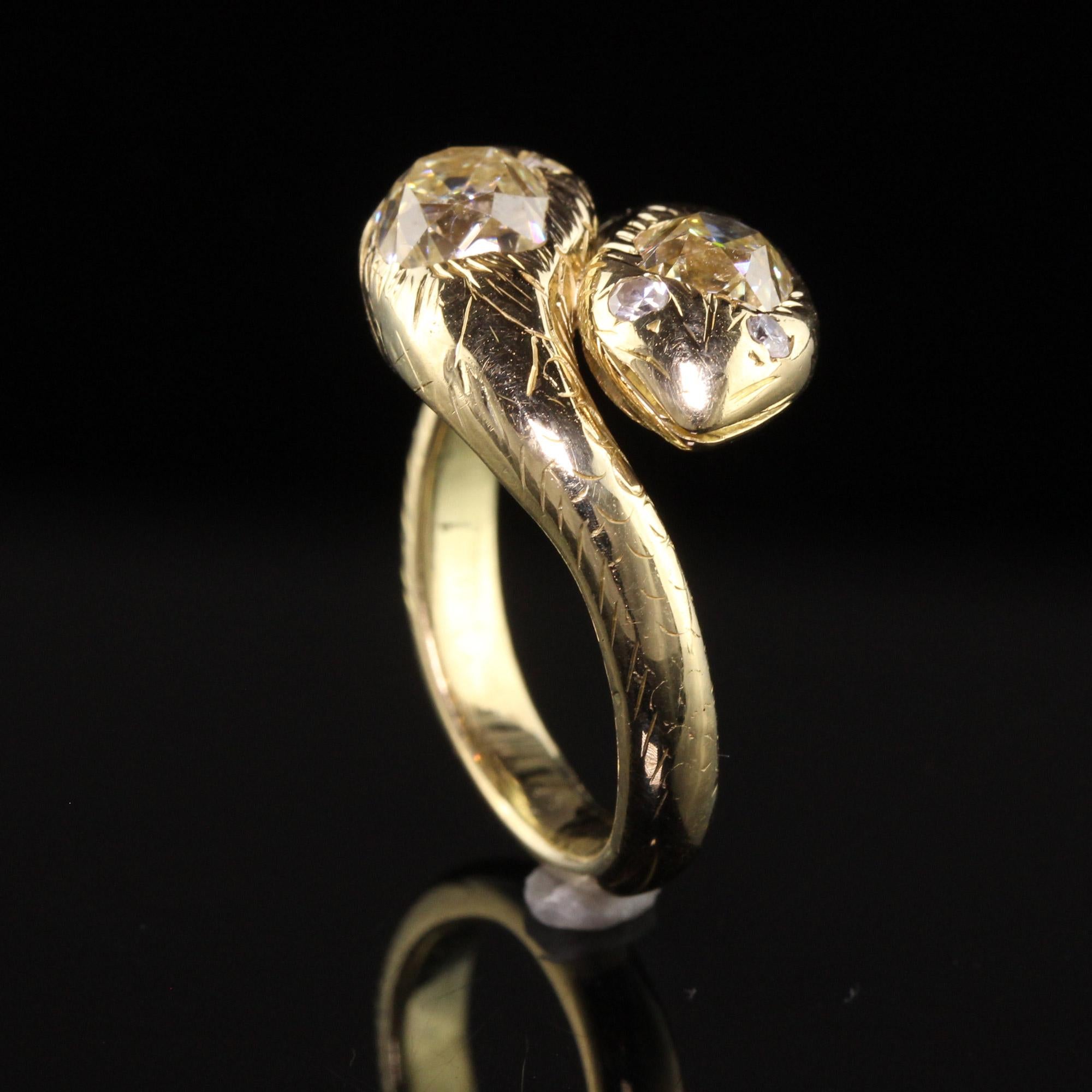 Antique Victorian 18k Yellow Gold Old Mine Cut Diamond Double Snake Ring For Sale 3