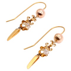 Antique Victorian 18K Yellow Gold Old Mine Cut Diamond Drop Earrings