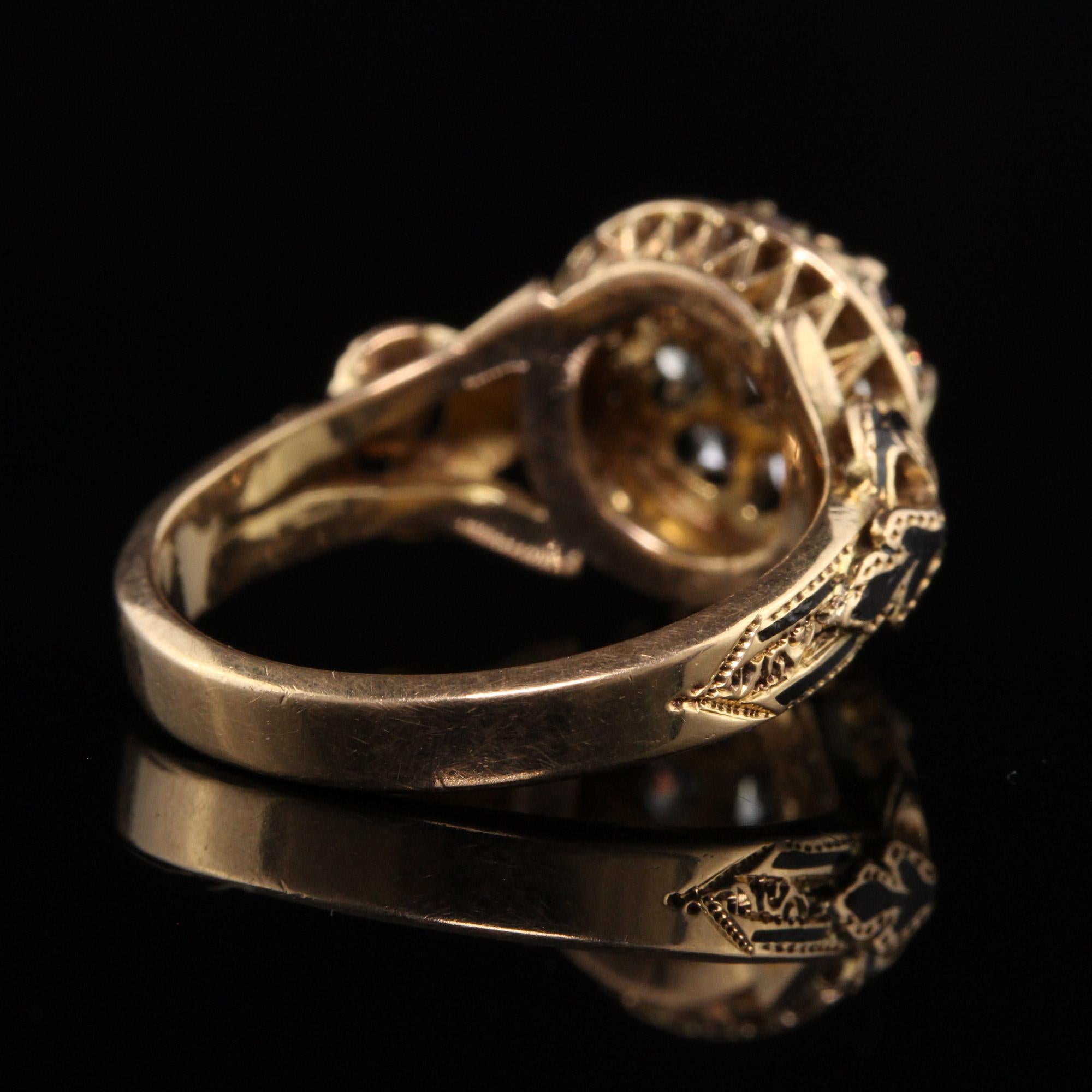 Antique Victorian 18K Yellow Gold Old Mine Cut Diamond Enamel Cluster Ring 1