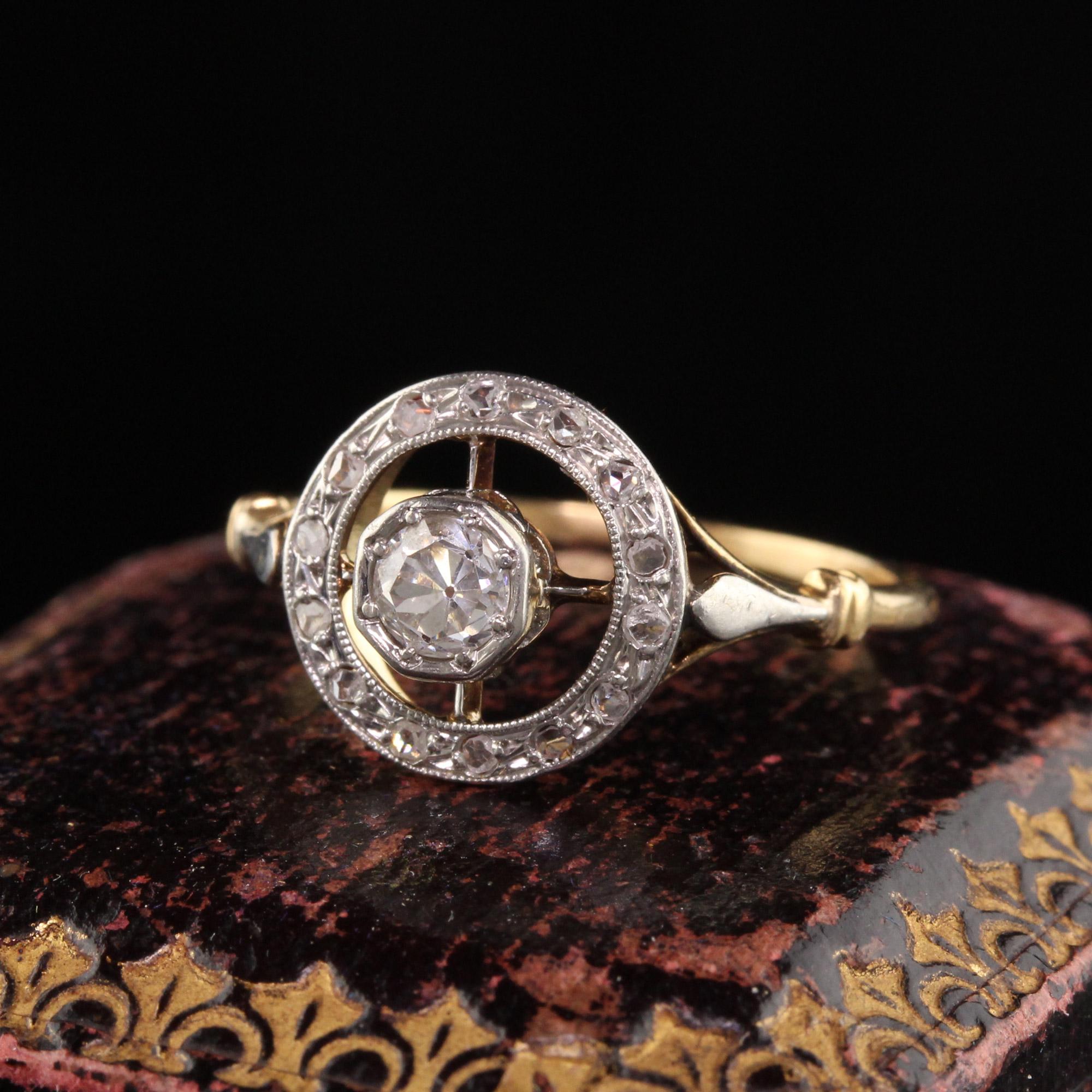 Beautiful Antique Victorian 18K Yellow Gold Old Mine Cut Diamond Engagement Target Ring. This beautiful Victorian target ring has an old mine cut diamond in the center surrounded by rose cut diamonds. The ring is in great condition.

Item