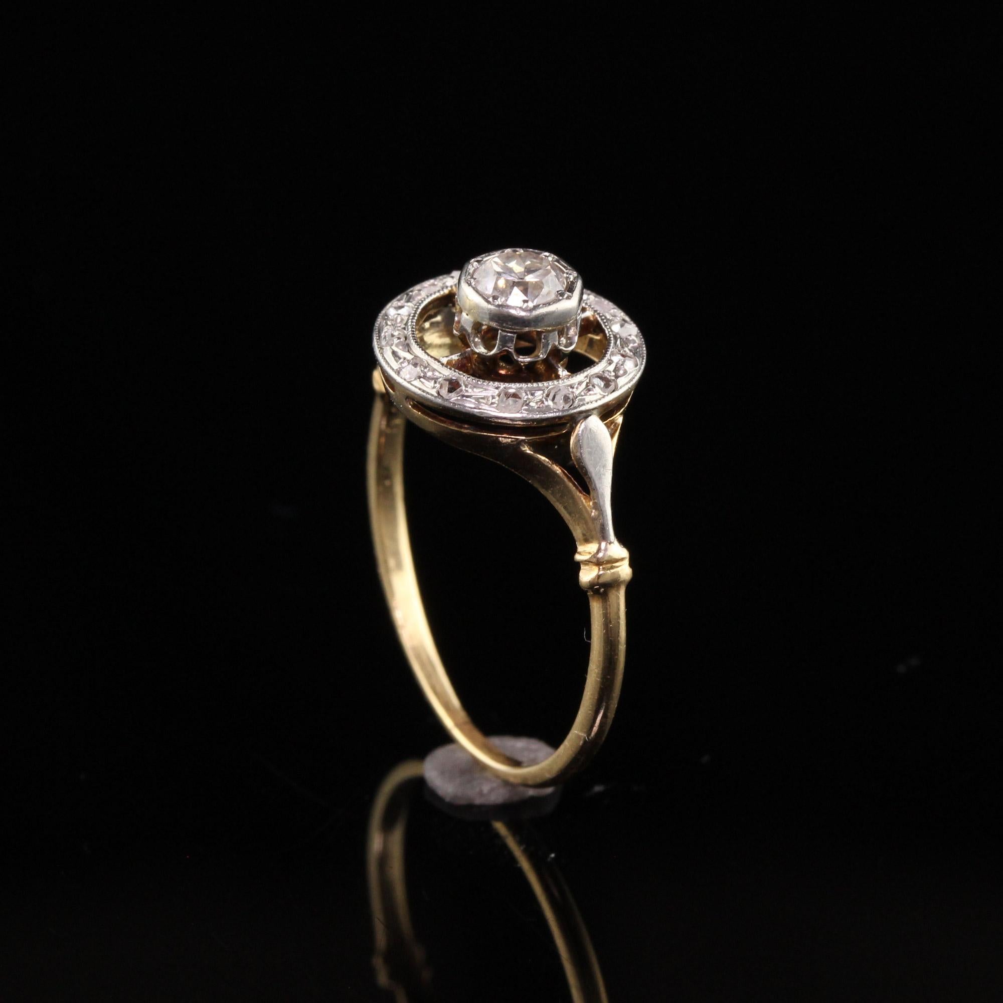 Antique Victorian 18K Yellow Gold Old Mine Cut Diamond Engagement Target Ring In Good Condition In Great Neck, NY