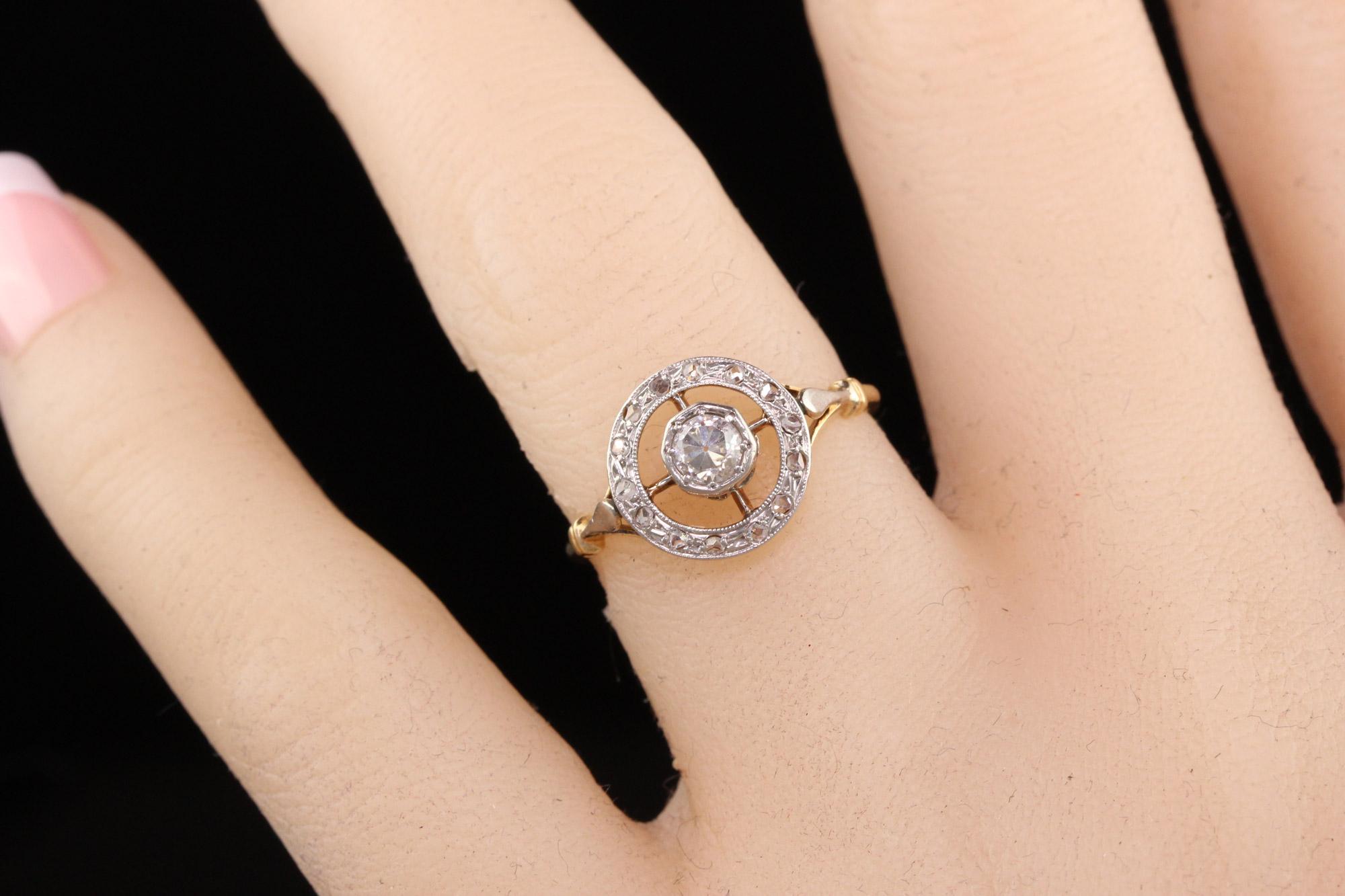 Women's Antique Victorian 18K Yellow Gold Old Mine Cut Diamond Engagement Target Ring
