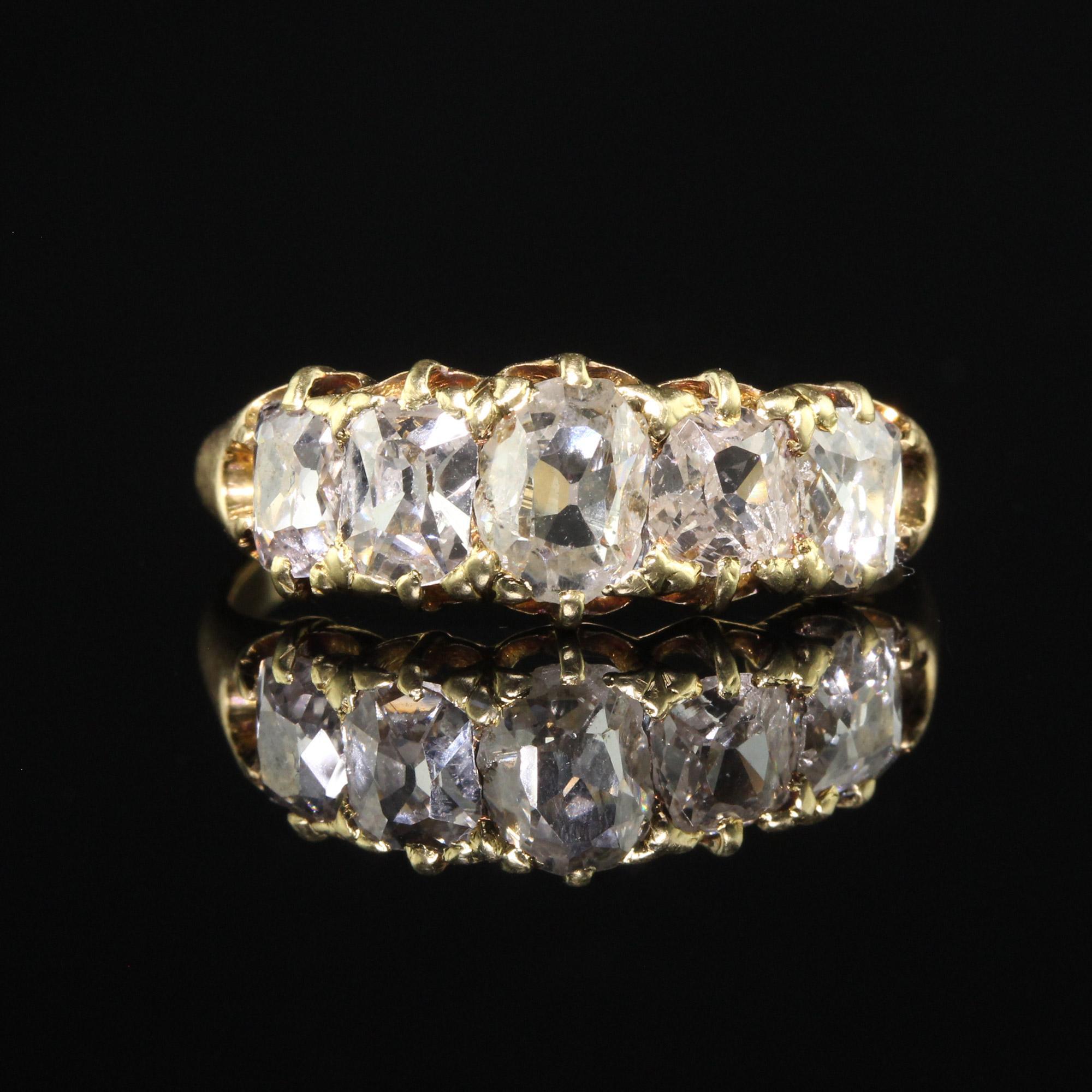 Antique Victorian 18K Yellow Gold Old Mine Cut Diamond Five Stone Ring For Sale 1