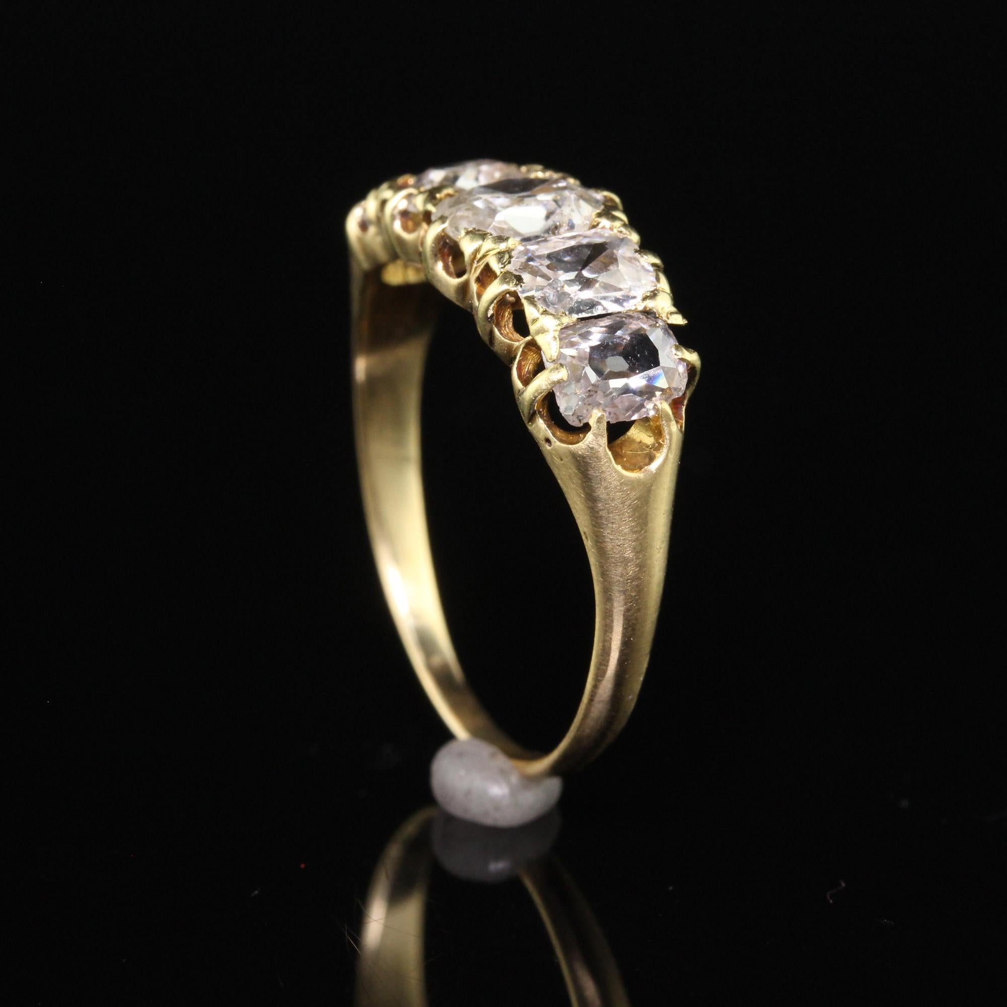 Antique Victorian 18K Yellow Gold Old Mine Cut Diamond Five Stone Ring For Sale 3