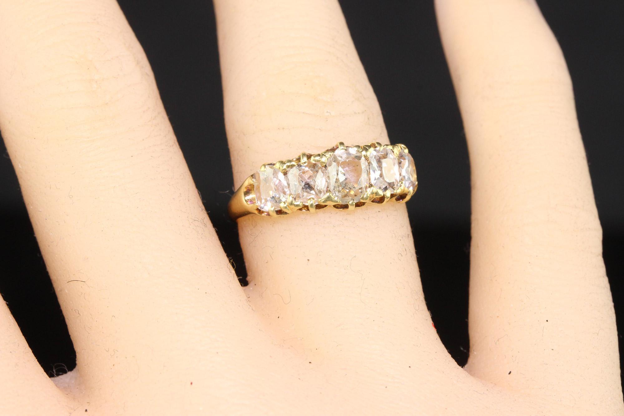 Antique Victorian 18K Yellow Gold Old Mine Cut Diamond Five Stone Ring For Sale 4