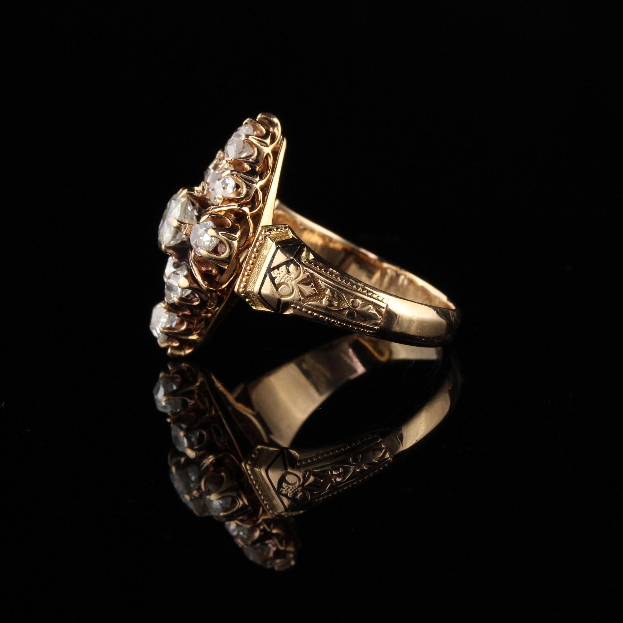 Antique Victorian 18 Karat Yellow Gold Old Mine Cut Diamond Shield Ring In Good Condition In Great Neck, NY